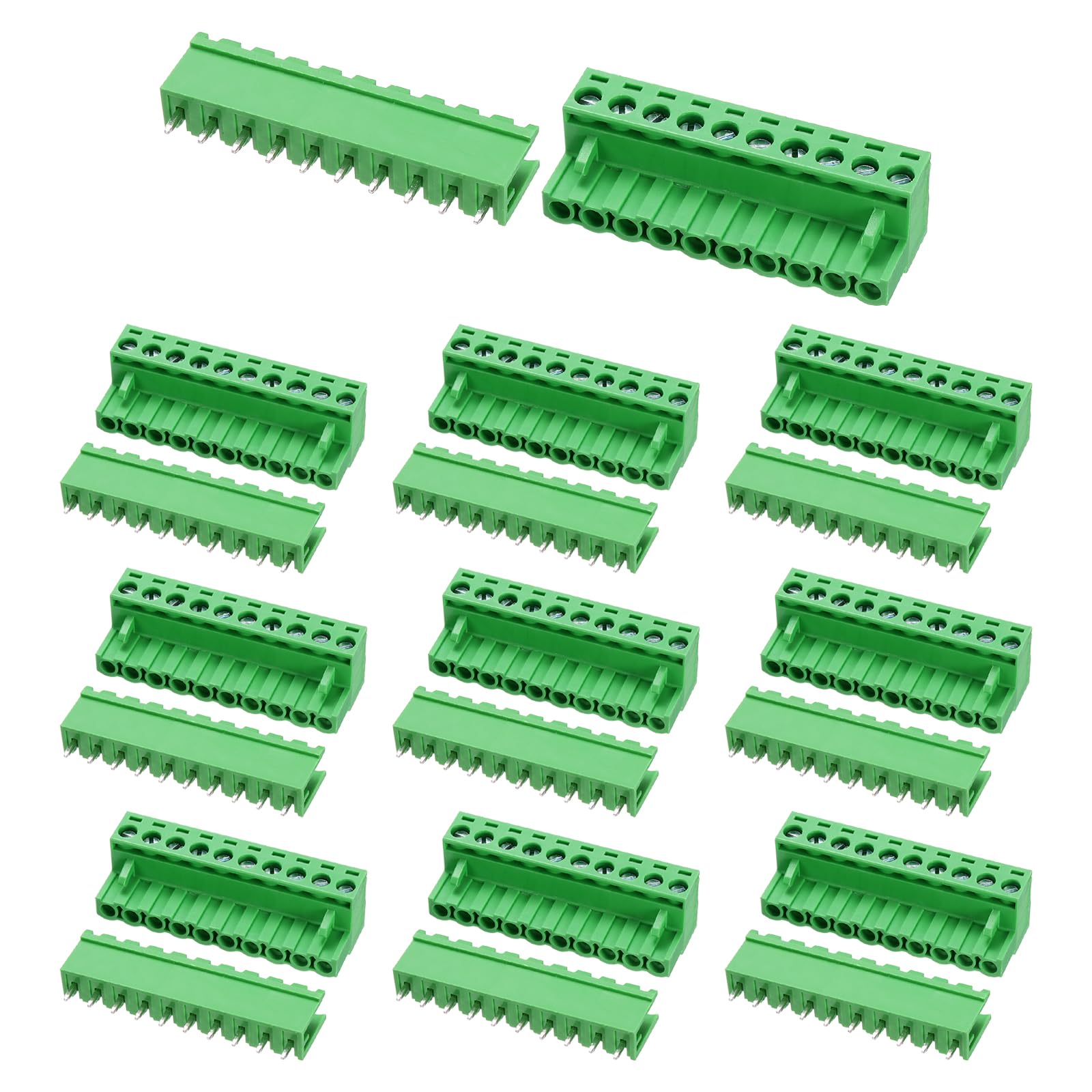 sourcing map Pluggable PCB Terminal Block Connectors, 10 Set 10 Pin 5.08mm/0.2" Pitch Straight Pins Screw Terminal Block Connector for DIY Panel Mount Electronic Projects(Green)