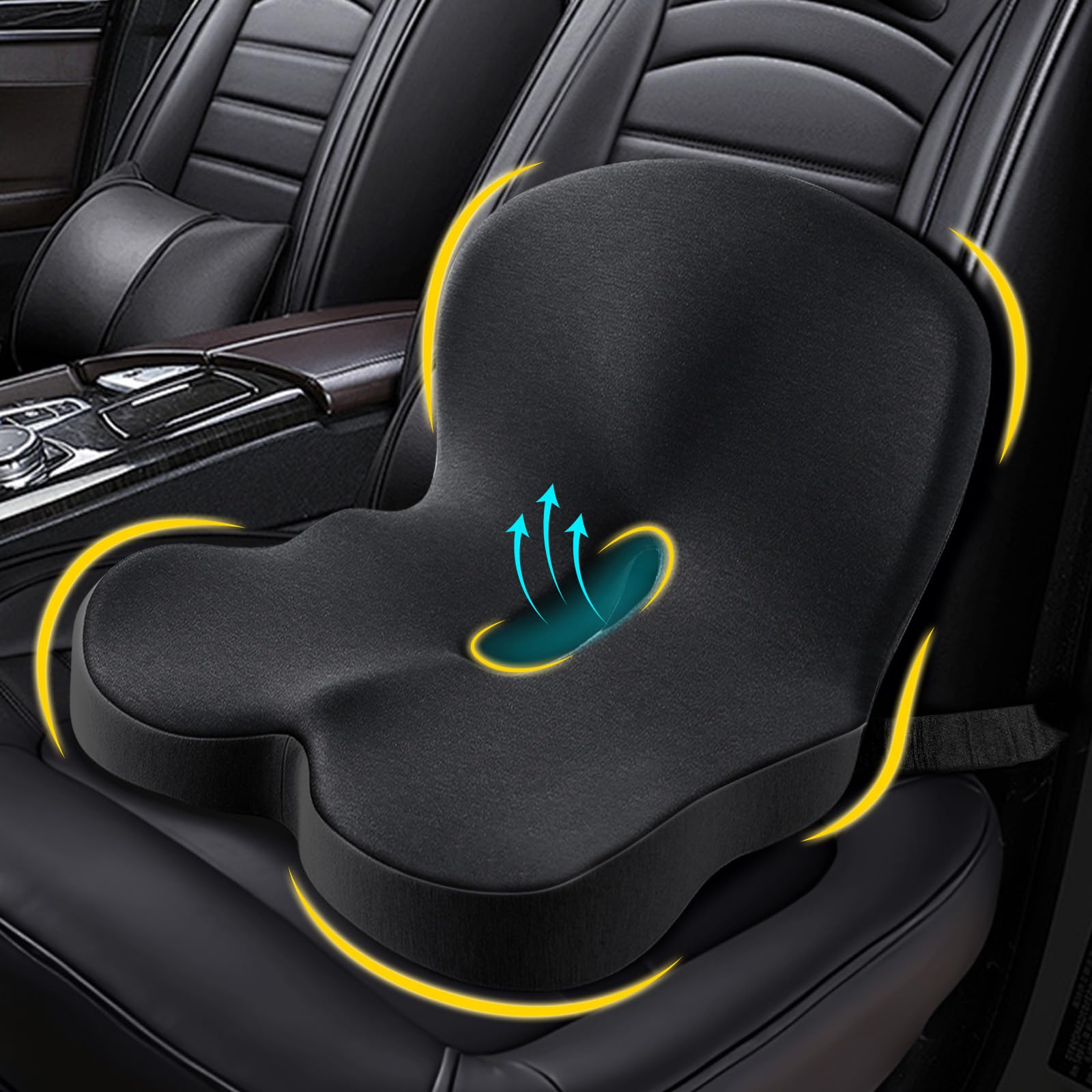 Memory Foam Seat Cushion, Office Chair Cushions with Adjustable Strap, Ergonomic Back Lumbar Support for Long Drives, Car Seat Cushion Fits for Truck Driver Semi Truck, Gaming Chair, Desk, Dark Gray