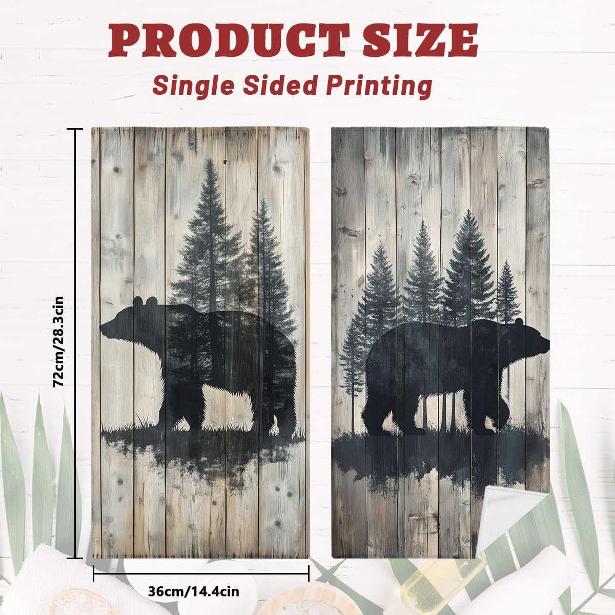 Black Bear Hand Towels Set of 2, Bear Paw Prints Pine Wood Grain Murals Bathroom Kitchen Towels Soft Absorbent Bath Fingertip Decorative Towel for Guest Gym Spa - Image 2