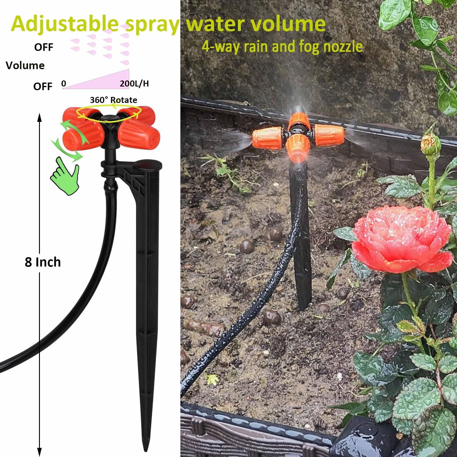 Kit de riego por goteo de 160 pies, sistema de riego automático con temporizador de agua, tubo de 1/2 ID y boquilla de niebla de 1/4 de pulgada para invernadero, jardín, césped, plantas en maceta