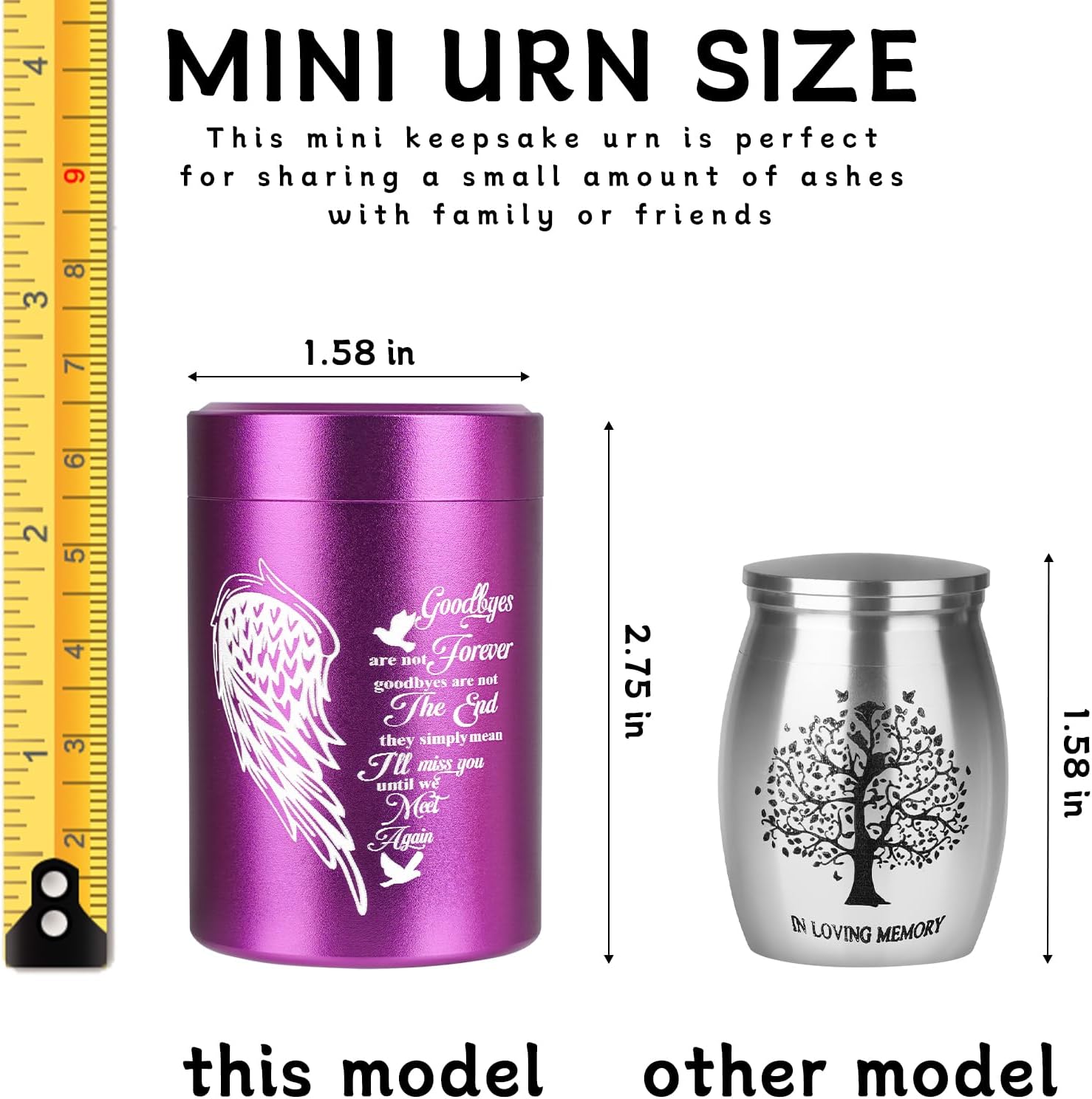 Mini Urns for Human Ashes Set of 4, Small Purple Angel Wings Keepsake Urns for Ashes 4 Pack (2.7 x 1.6 Inch, Aluminum)