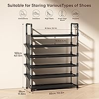 Vista 3 de Mavivegue 6 Tier Shoe Rack for 25-30 Pairs of Shoes,Metal Shoe Rack with Hook and Side Pocket for Closet,Entryway,Hallway,Dorm (6 Tier with Hook)