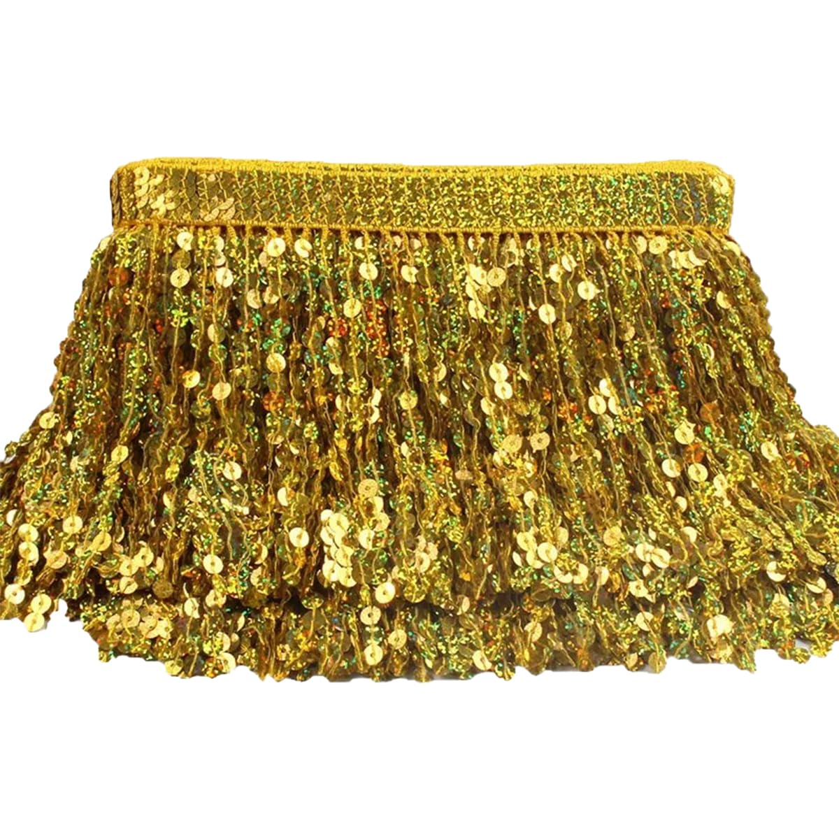 Ruban de dentelle jaune de 10m avec franges à paillettes de 16cm