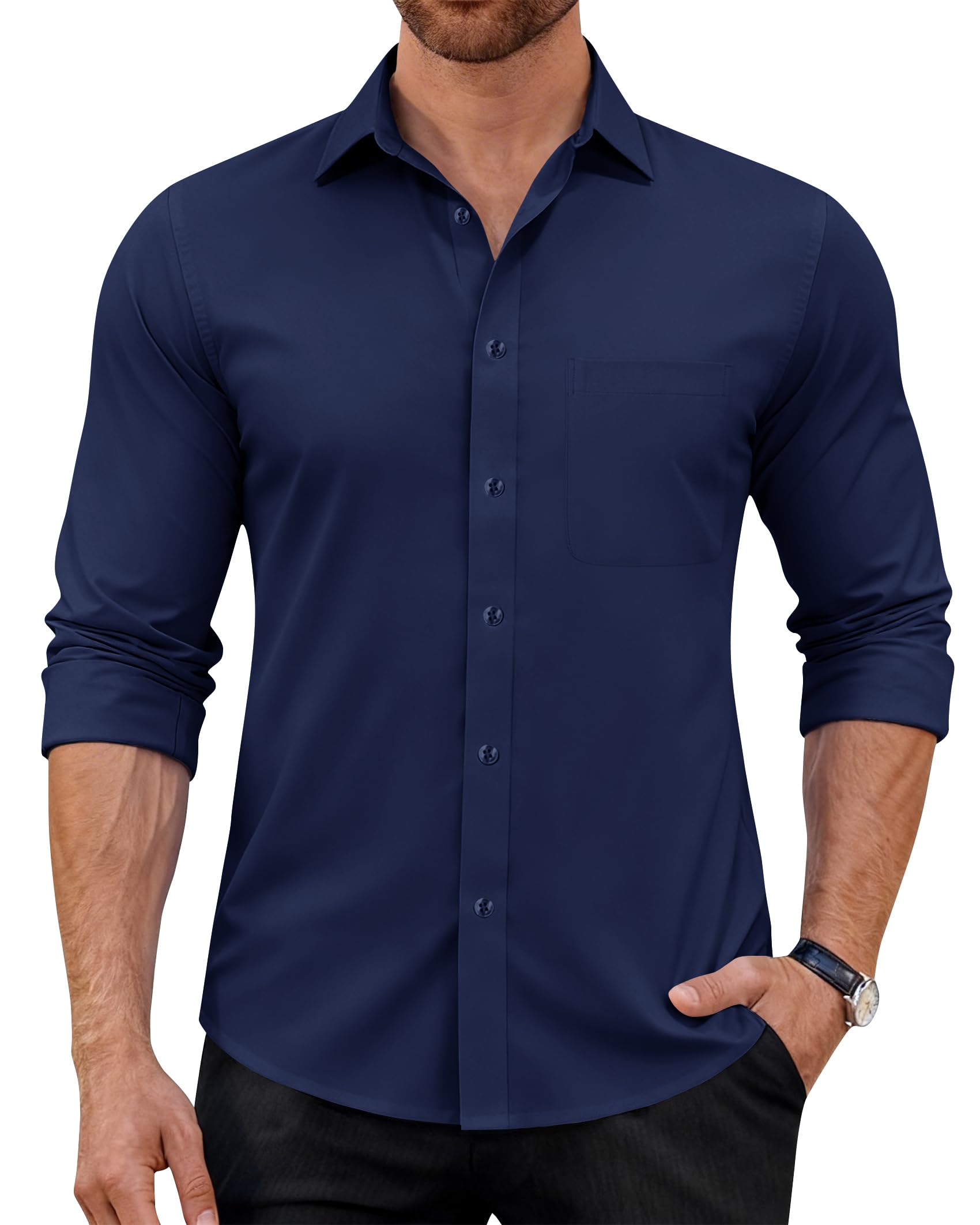J.VER Herren Hemd Langarm Business Casual Hemden Knitterfreies Stretchhemd Regular Fit Freizeithemd Bügelfrei Unifarben Anzughemd Button Down Oberhemden