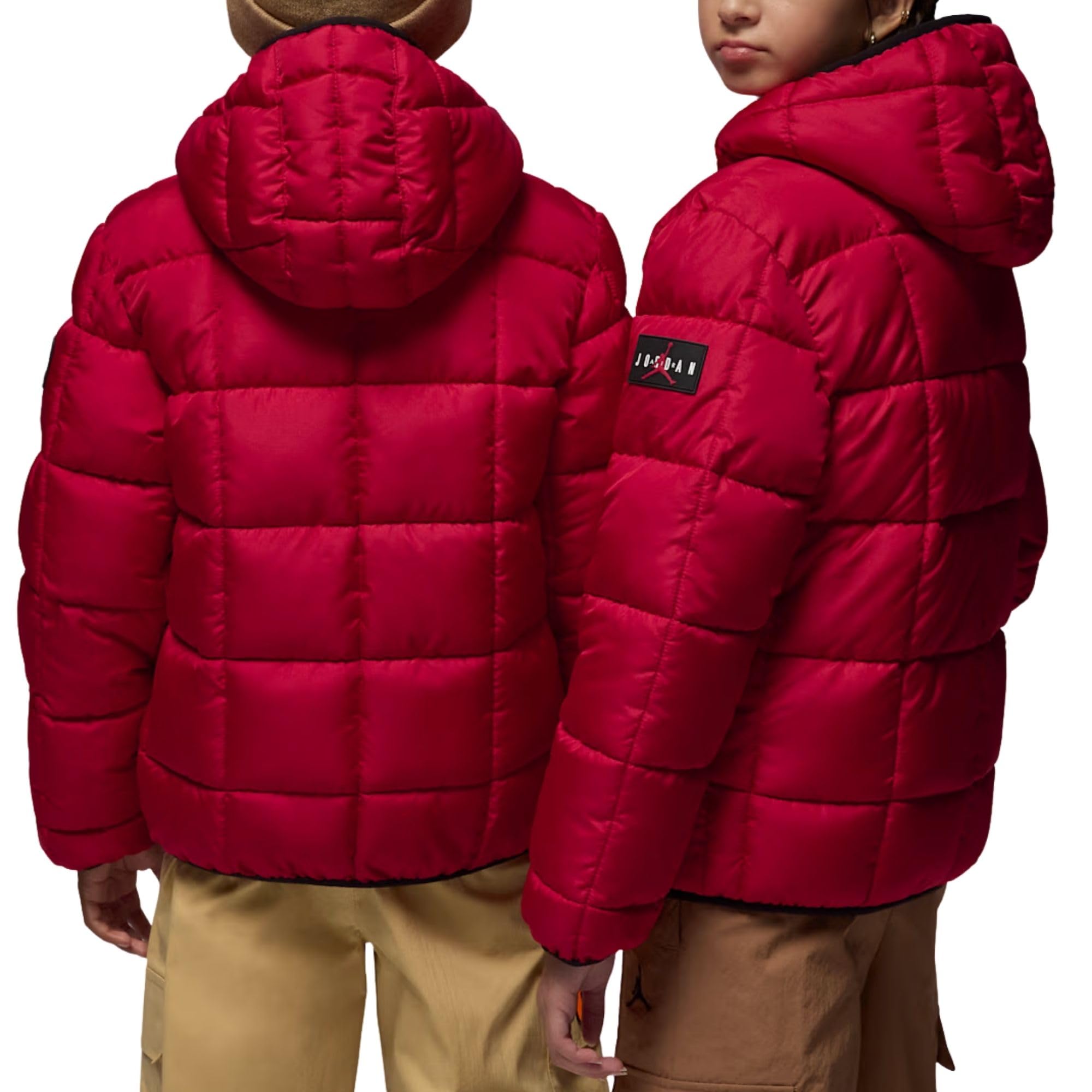 NIKE Jordan - Plumífero para niños con capucha, modelo Puffer, color rojo, código 95F009-R78