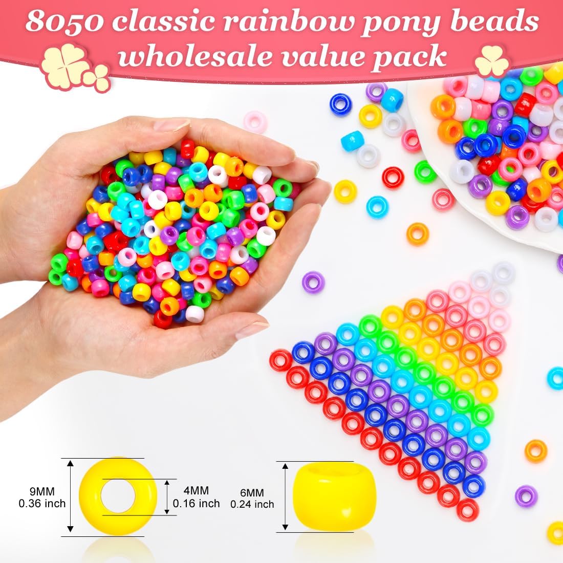 Eppingiwn 8050pcs Pony Beads, Multi-Colored Bracelet Beads for Hair Braids, Plastic Bead for Crafts (Jumbo Pack, Classic)
