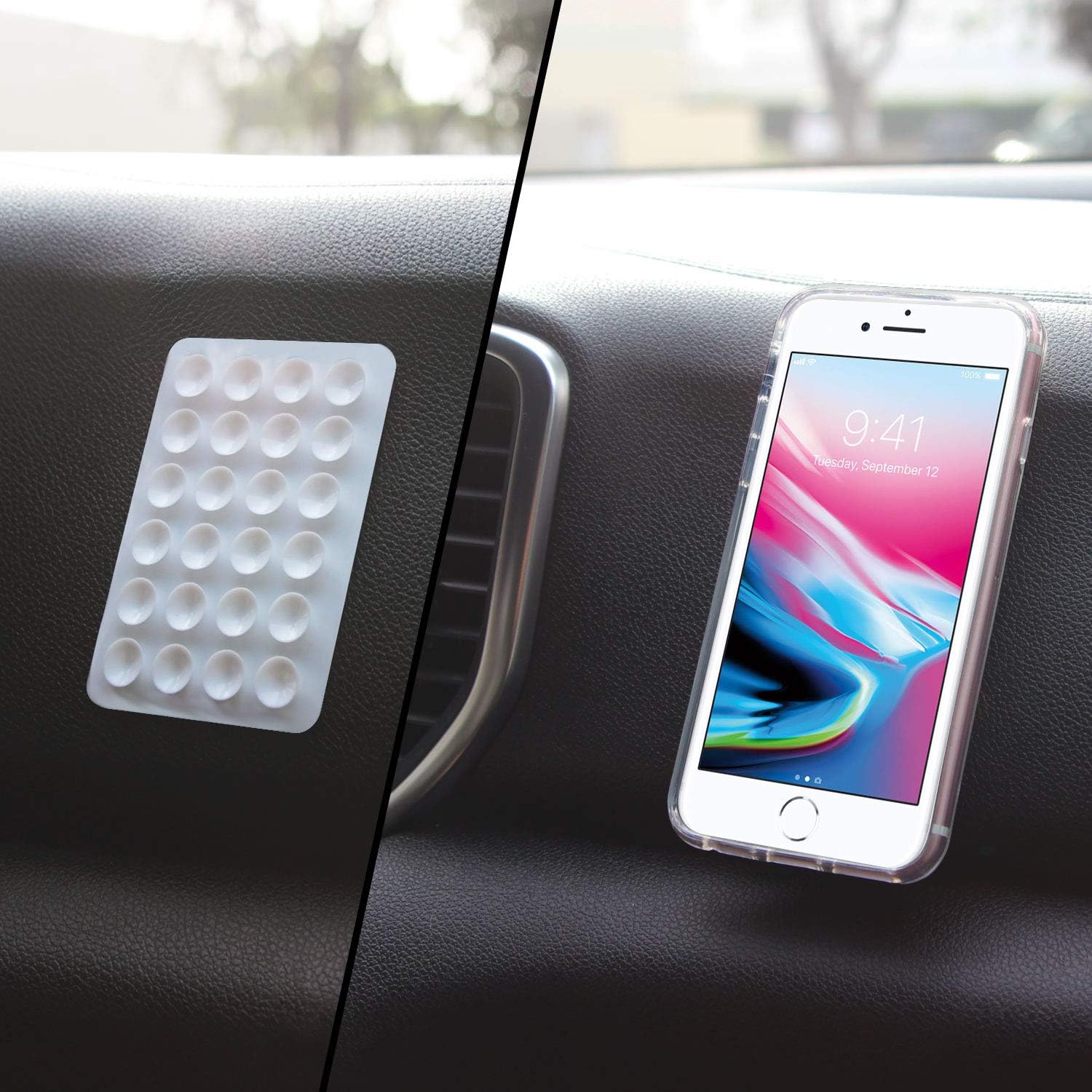 Cellet Multipurpose Mini Suction Cup Mat – 5 Pack | Strong 3M Adhesive | Dashboard, Phone, Battery Pack Holder | Compact 2.3" x 3.3" Grip Pads for Car, Home, & Travel