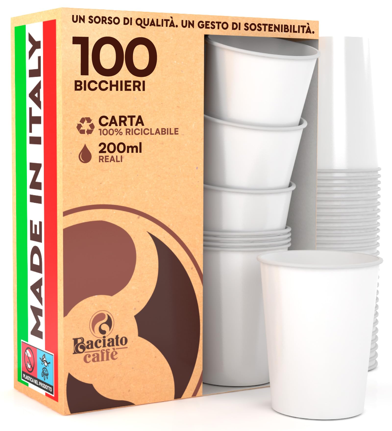 Princessmix Lot De 100 Verres En Papier, 200 Ml, Écologiques, Biodégradables, Jetables Fabriqués