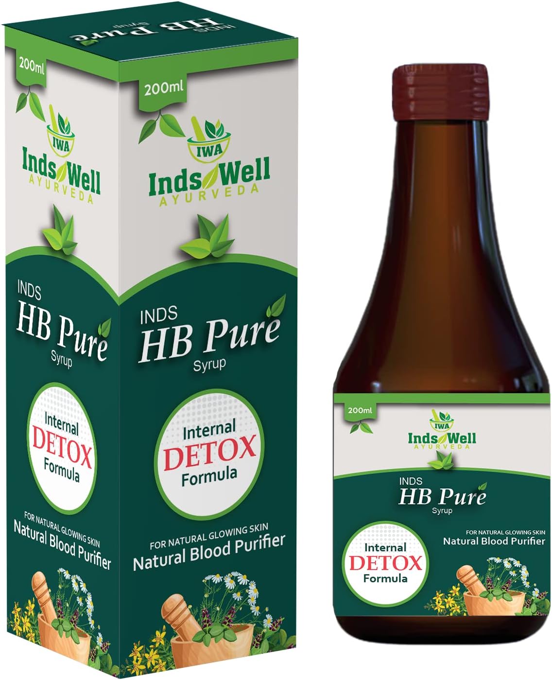 Inds HB Pure| Herbal Blood Purifier | For Acne Relief| Tonic For Sensitive Skin| For Pimple Free Skin| 100% Ayurvedic | 200 ml