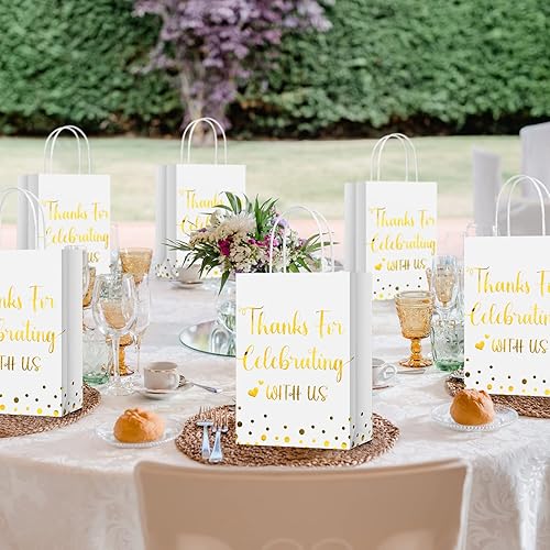 Miniatura 4 de Ctosree 50 bolsas de regalo de boda, con texto en inglés "Thank for Celebrating with Us", bolsas de papel, bolsas de regalo de boda con asa para