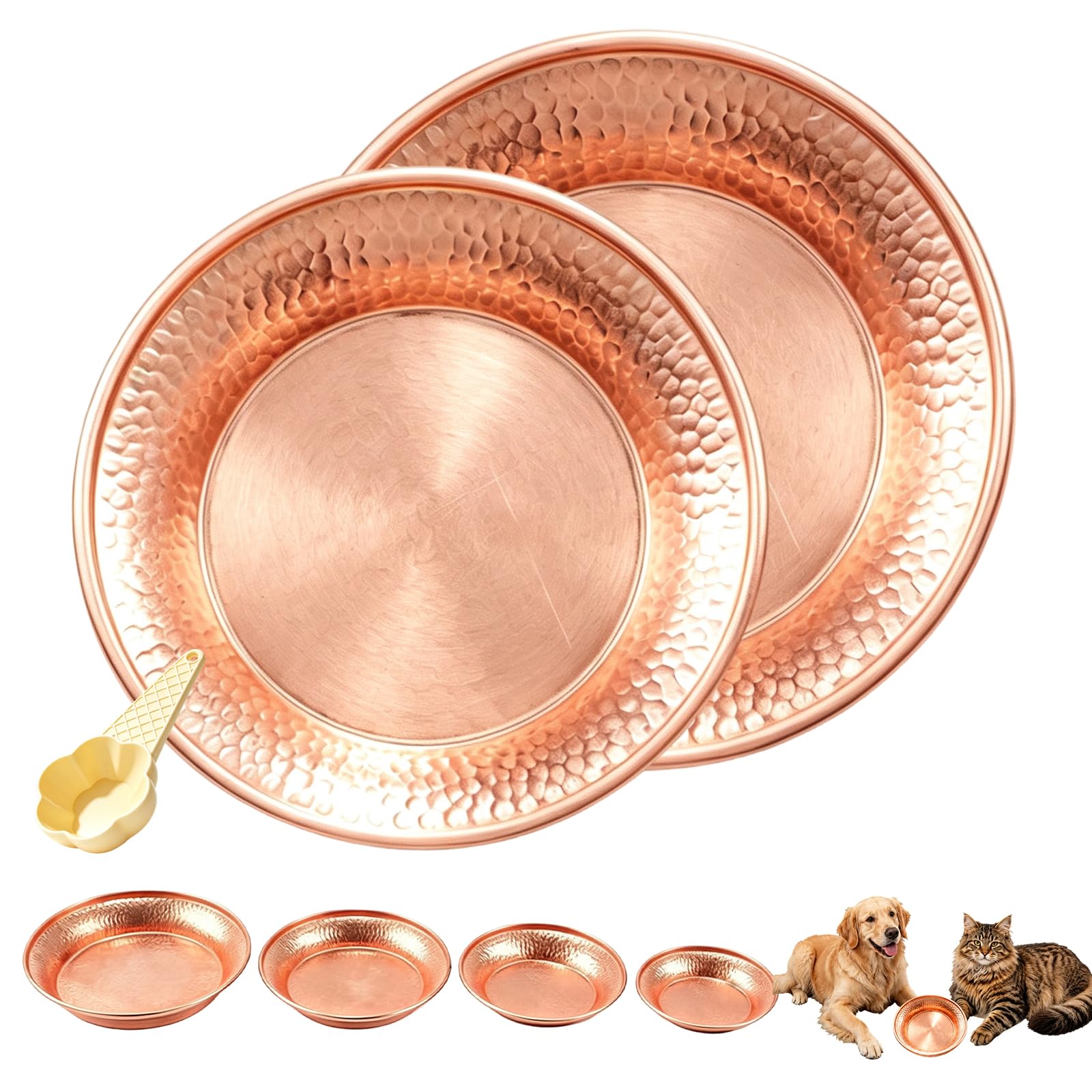 Luxuriöser Gehämmerter Kupfer Hundenapf, 13*13*2.5cm Kupfernapf Hund Mit Kippsicherem Boden Und Kratzfestem, Goldfarbener Kupferschüssel Leicht Zu Reinigen, Für Haustiere Zur Partydekoration (M+L)