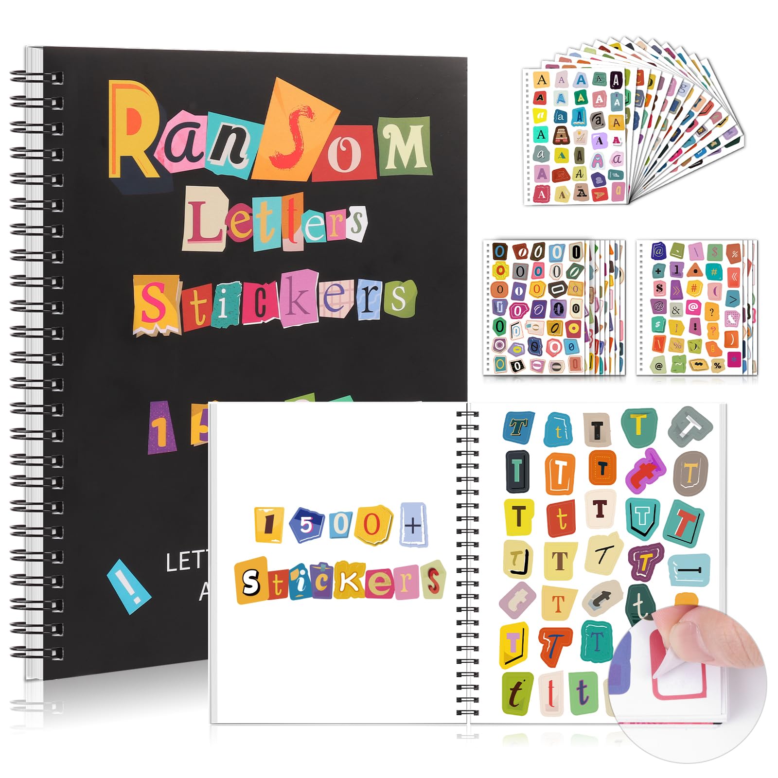 SKLENICE The Cut Out And Collage Book Spiral Bound Ransom Note Letters Sticker Books 8.5x6.3inch 1400+ Cut and Paste Materials Vintage Scrapbook Alphabet Letters Numbers Punctuation For Junk Journal