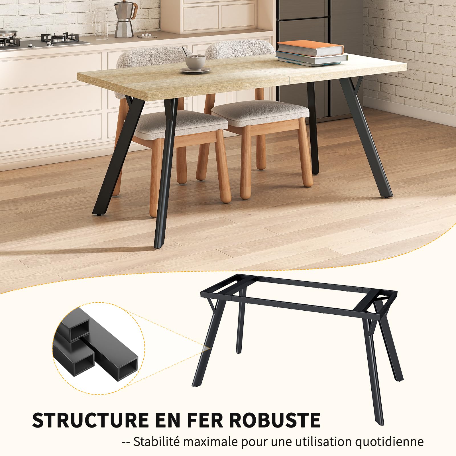 LEWE Table à Manger Rectangulaire en Bois, Table de Cuisine 160 x 80 cm