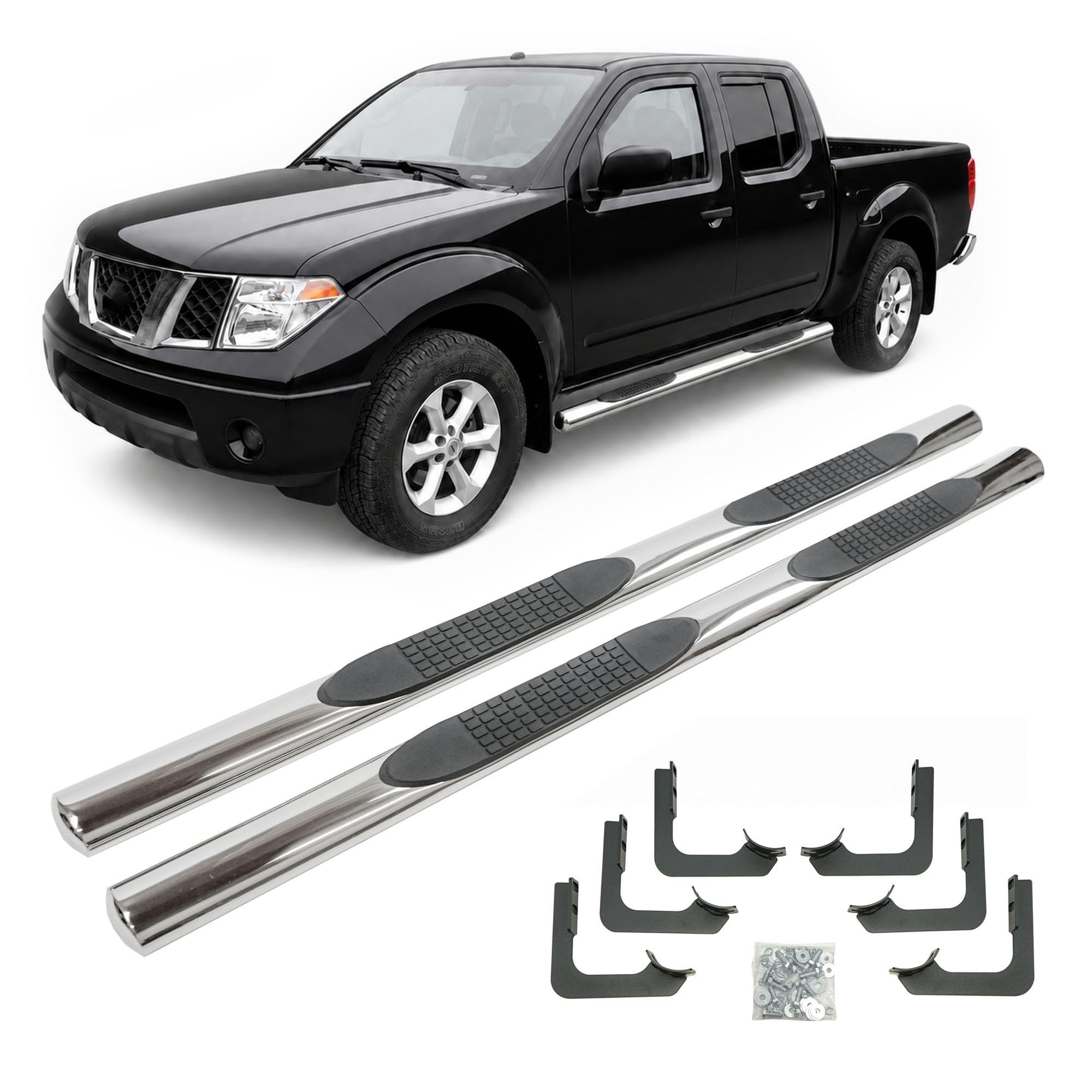 J&J AUTOMOTIVE Marche-Pieds Latéraux pour Nissan Navara D40 2005-2012 4-Porte, Tubes de Protection, Lot de 2 Pcs (Gauche et Droite), Kit de Fixation Inclus
