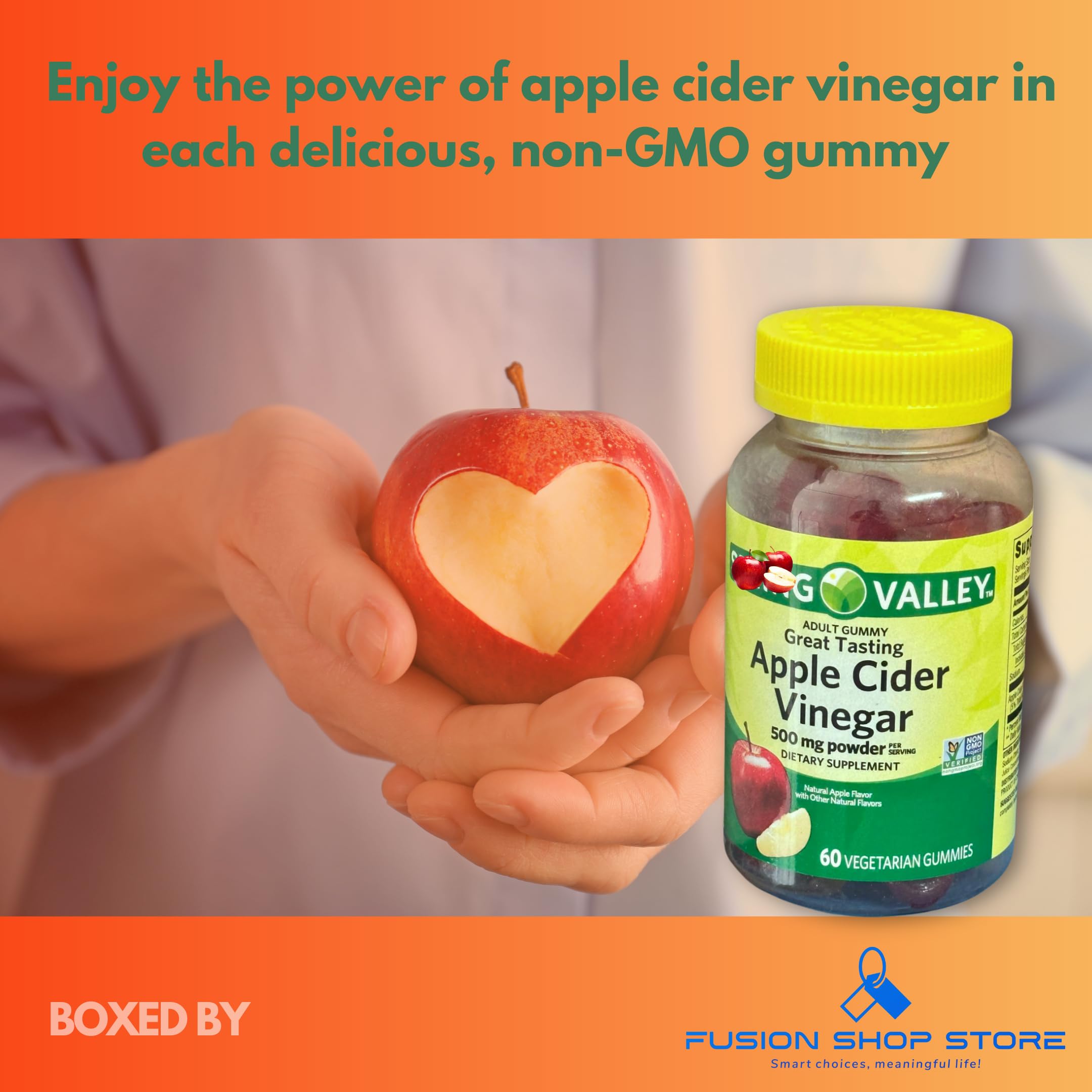 Apple Cider Vinegar Gummies- 500 mg 60 Ct (Pack of 1), Boxed By Fusion Shop Store — Amazon image 2