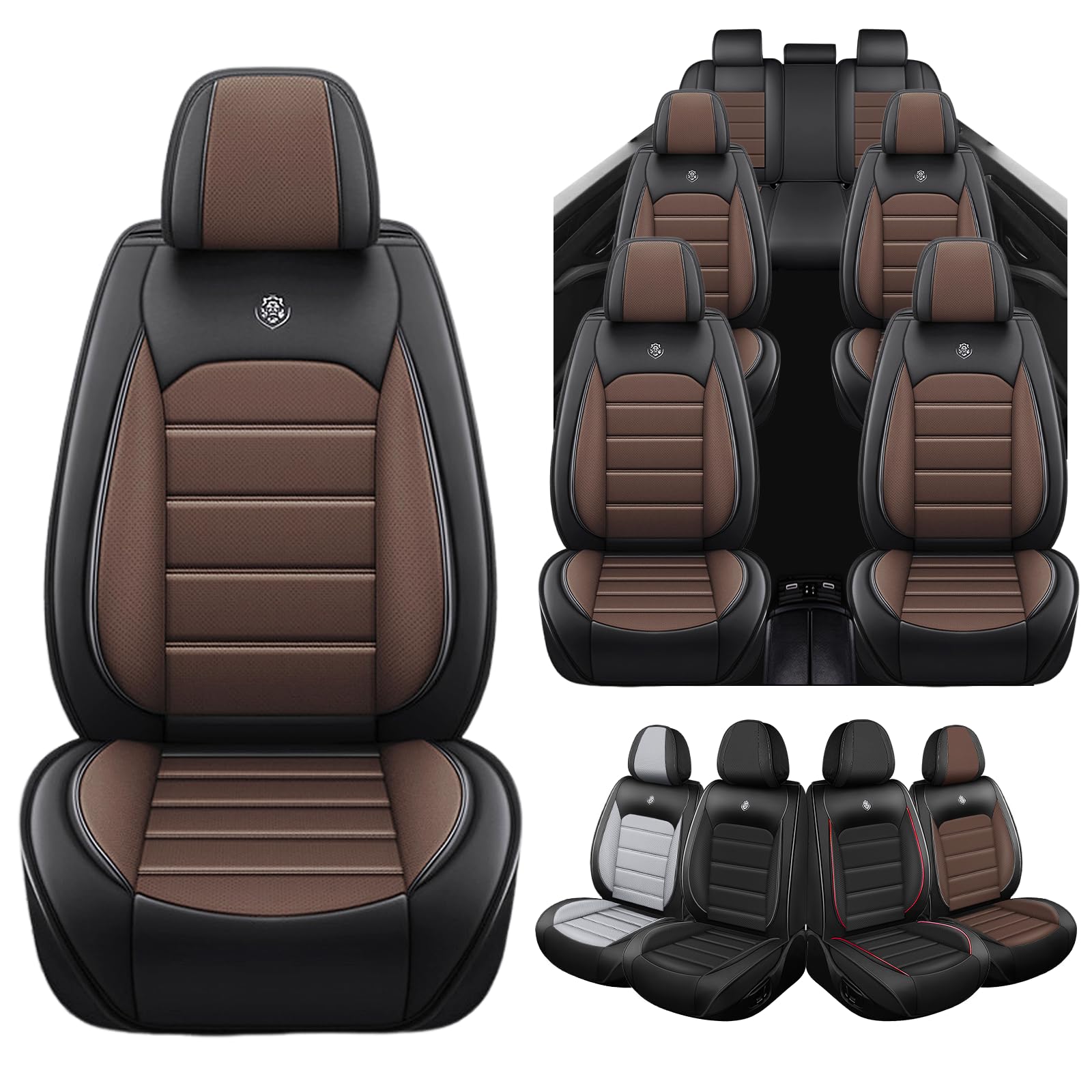 Seat Covers Custom Fit for GMC Yukon XL 2000-2025, 7 Seat, Compatible Airbag Non-Slip Waterproof Leather Seat Cover, Luxury Interior Car Seat Covers Full Set, Black Coffee