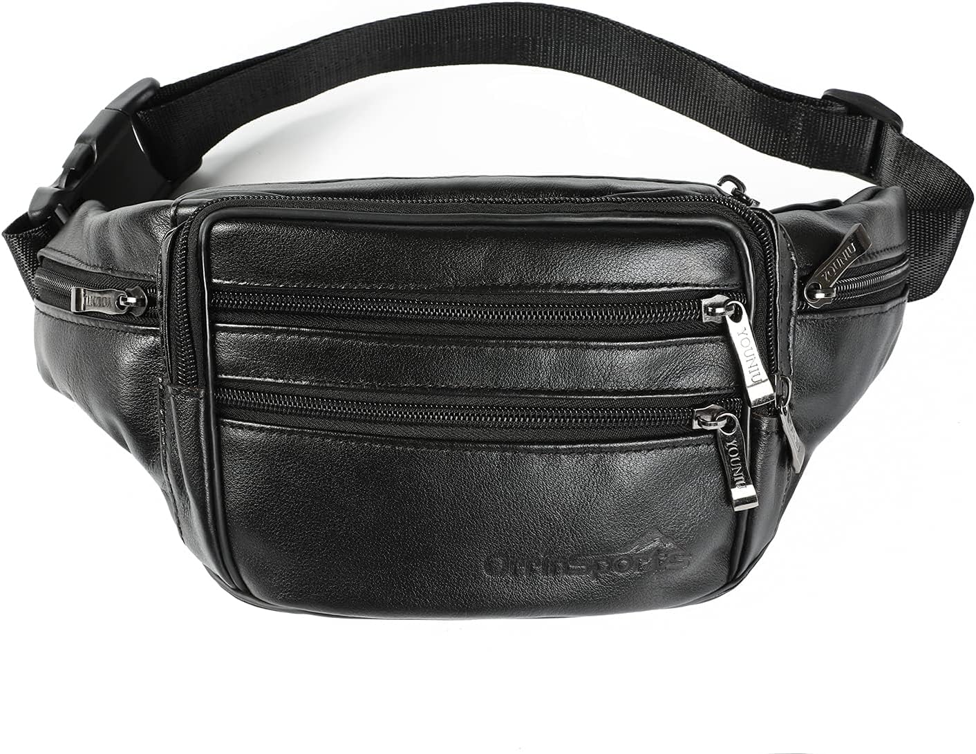 Leather Fanny Pack for Men Women,Genuine Leather Waist Belt Bag with Adjustable Strap Belt Hip Bag with Multi-Pockets for Travel Sports Running Cycling Hiking