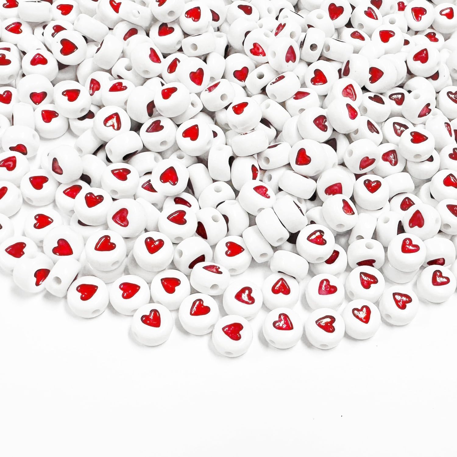 600Pcs White Red Heart Bead Acrylic Love Beads Loose Spacer Beads to Match Letter Pony for Jewelry Making,DIY Bracelets - Image 4