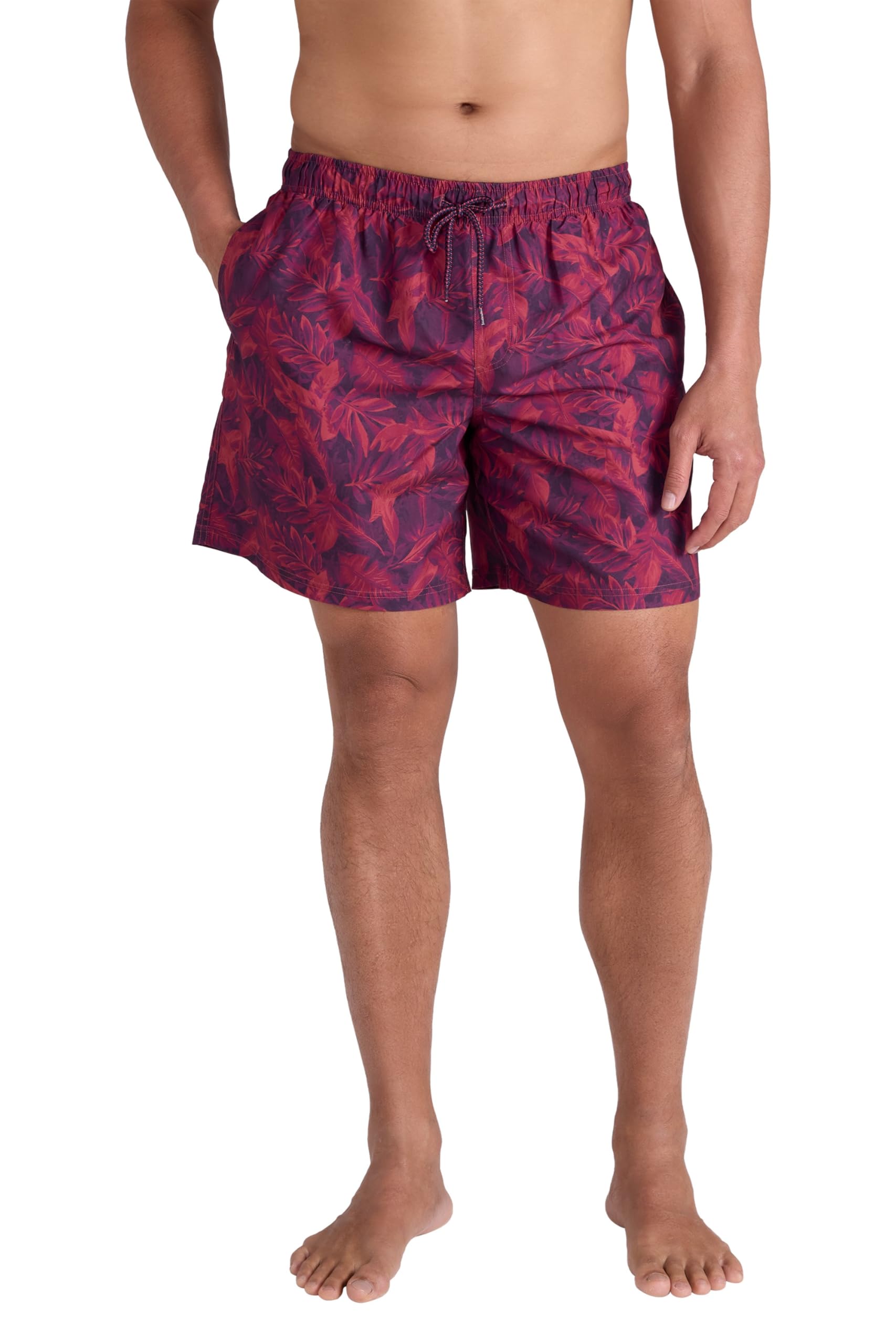 Mountain Warehouse Aruba Printed Mens Swim Shorts - Lightweight Swimming Trunks, Internal Mesh Short Trousers, UV Protect Board Shorts - Spring Summer, Beach, Pool Dark Burgundy (Printed) XL