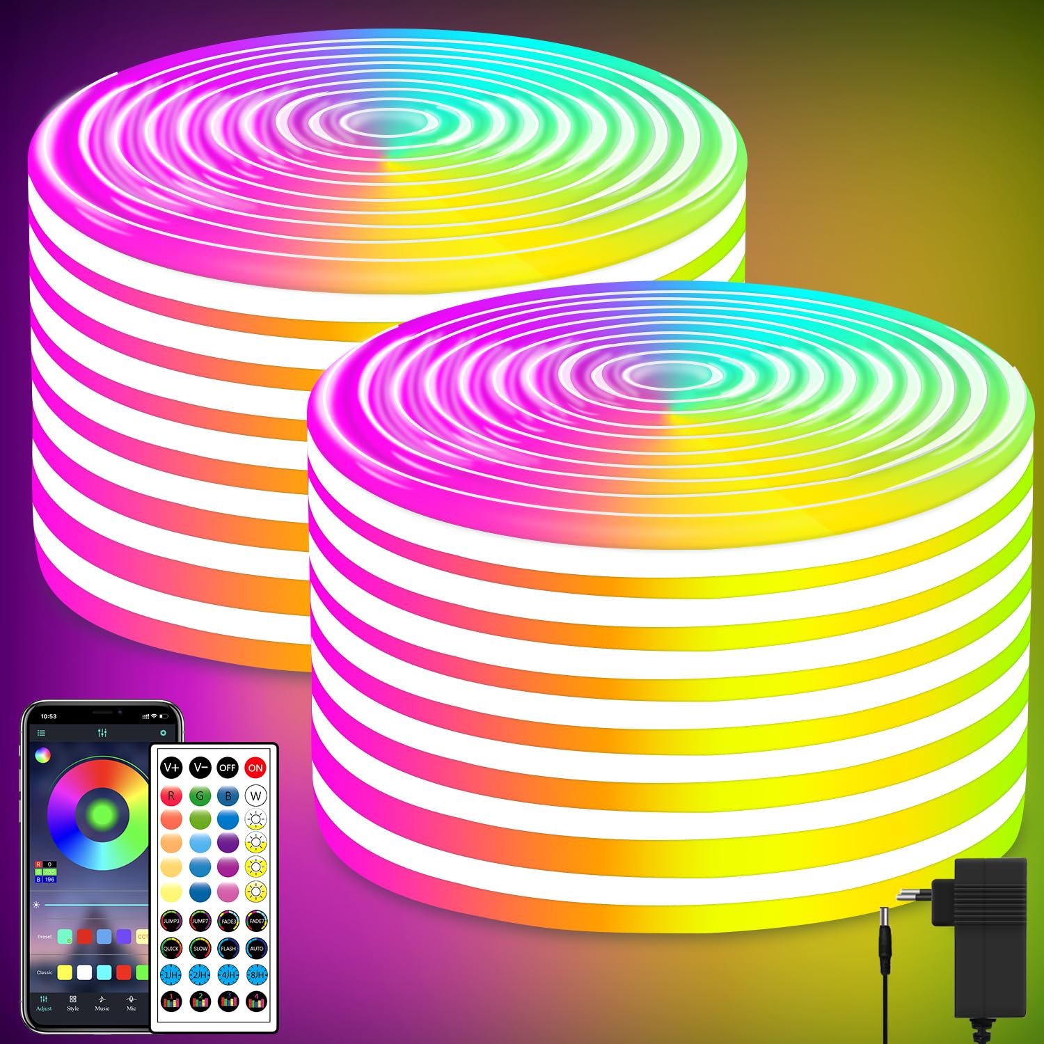 segrass Tira de luces LED de neón de 30 m, CC 24 V RGB, mando a distancia, resistente al agua, flexible, para dormitorio, habitación, decoración exterior