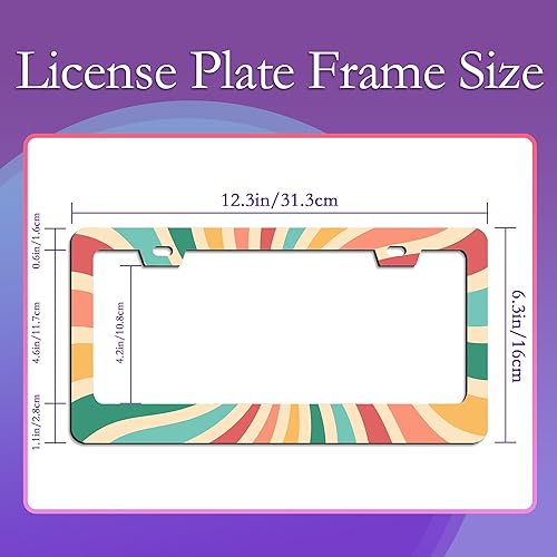 Miniatura 2 de TUBAMQ Marcos de matrícula, marco de matrícula retro Groovy Swirl Burst, marco de metal de aluminio a prueba de óxido, accesorios de automóvil para