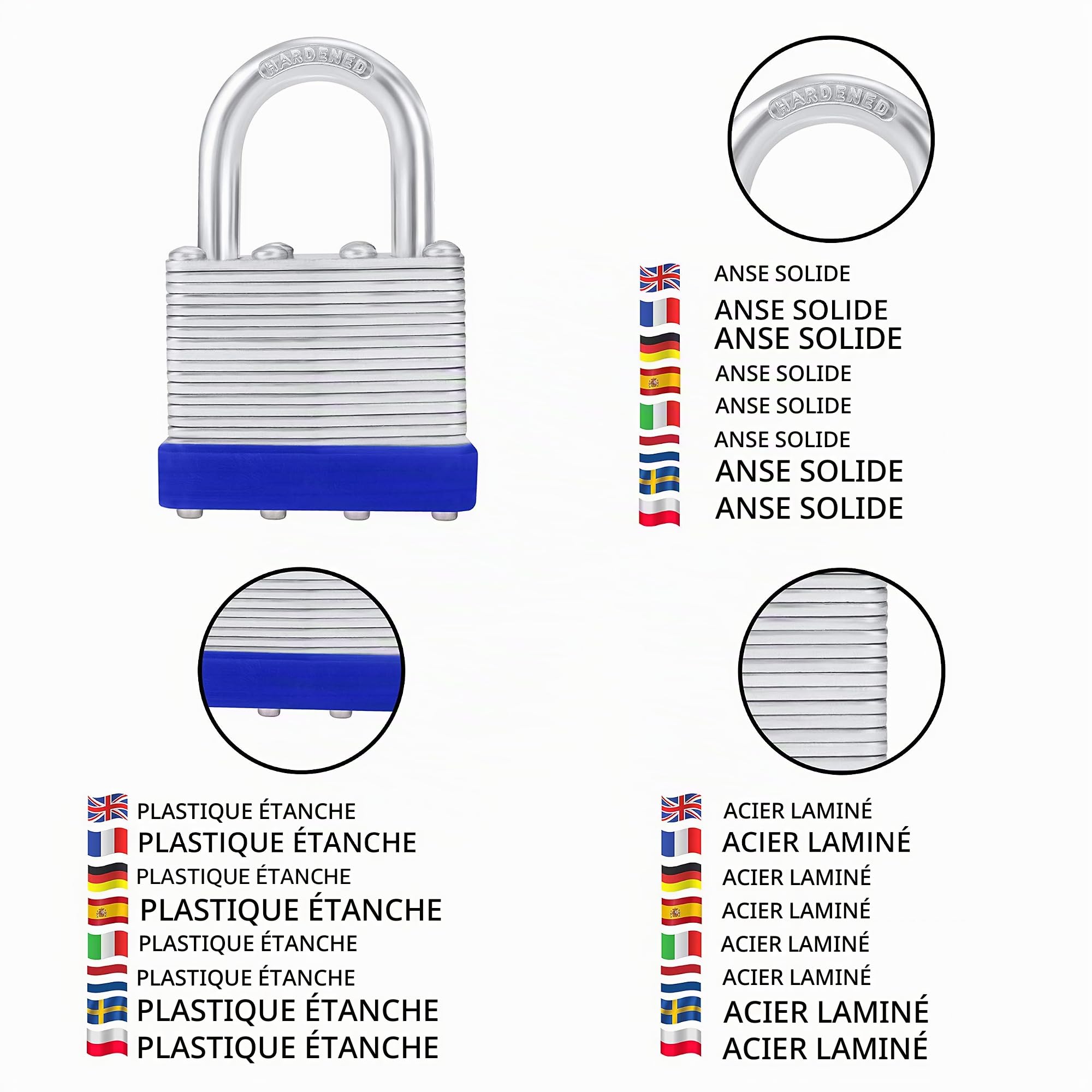 Belle Vous Cadenas Clé en Acier Laminé Robuste avec 2 Clés (Lot de 12) - Anse de 6 mm - 6,4 x 4,2 x 2,4 cm - Cadenas Exterieur/Intérieur Résistant aux Intempéries pour Garages et Casiers