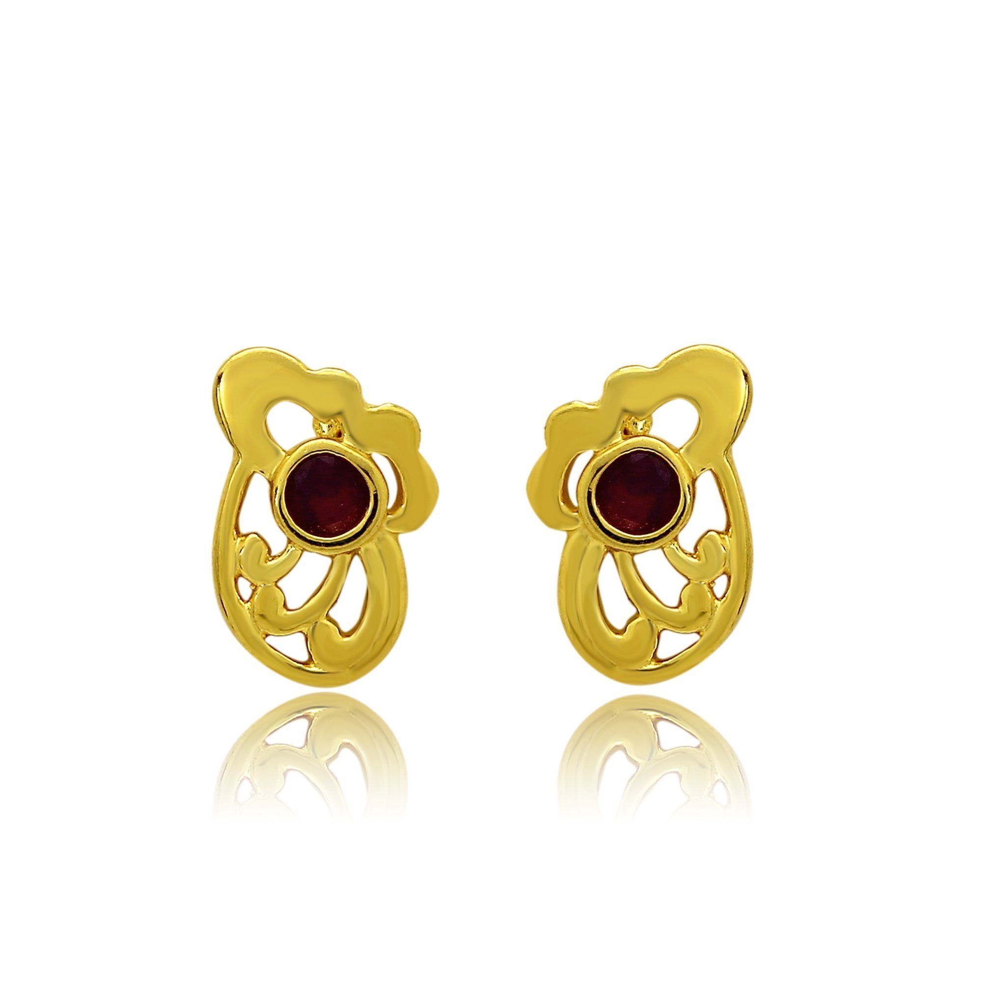 MahiExa Collection Ruby Red Floral Bud Plated Stud Earrings for Women ER6012005G