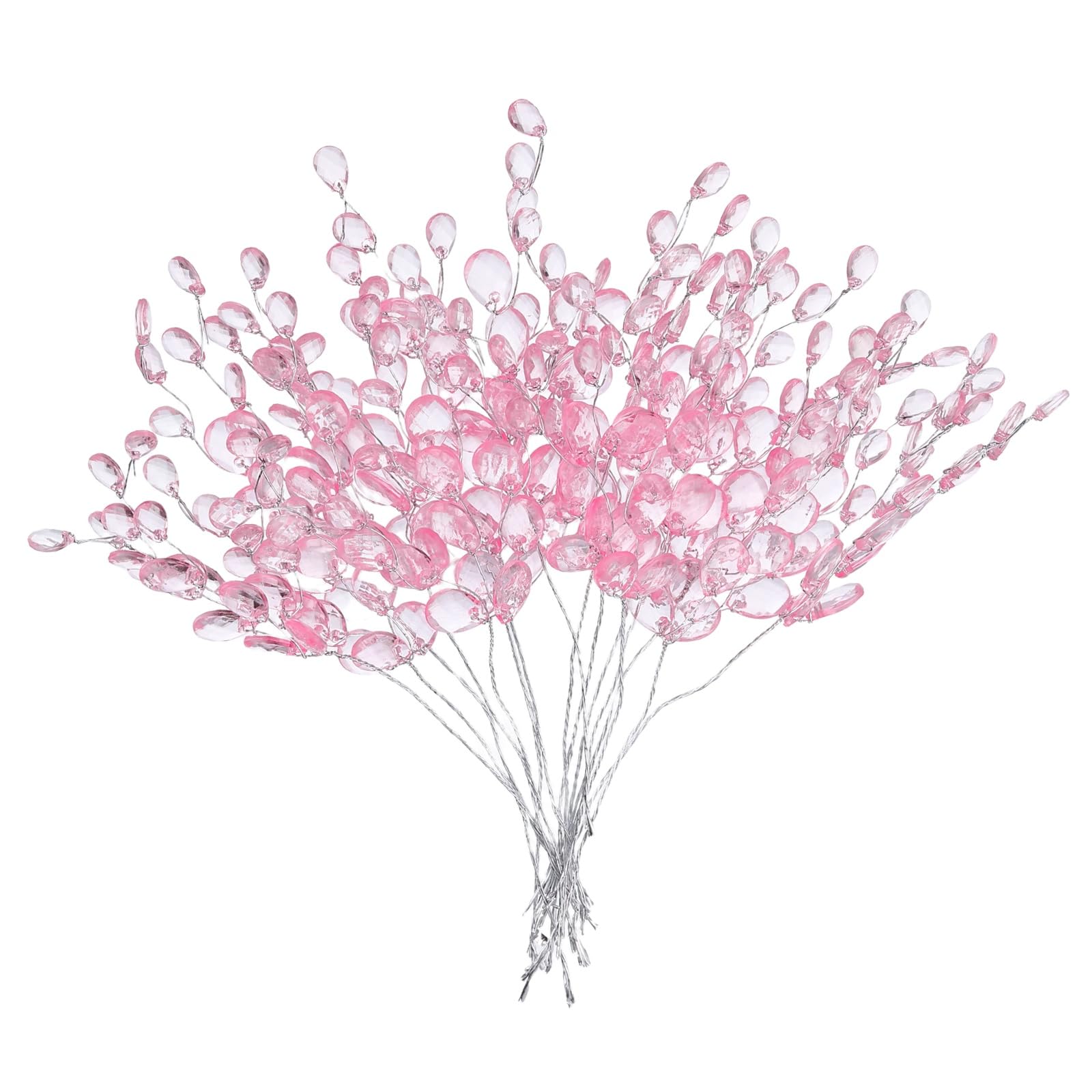 sourcing map 22 Pcs Acrylic Bead Drop Stems, Crystal Floral Picks Artificial Crystal Bouquets Flowers for Wedding Party Home Decoration DIY Crafts Celebrations (Pink)