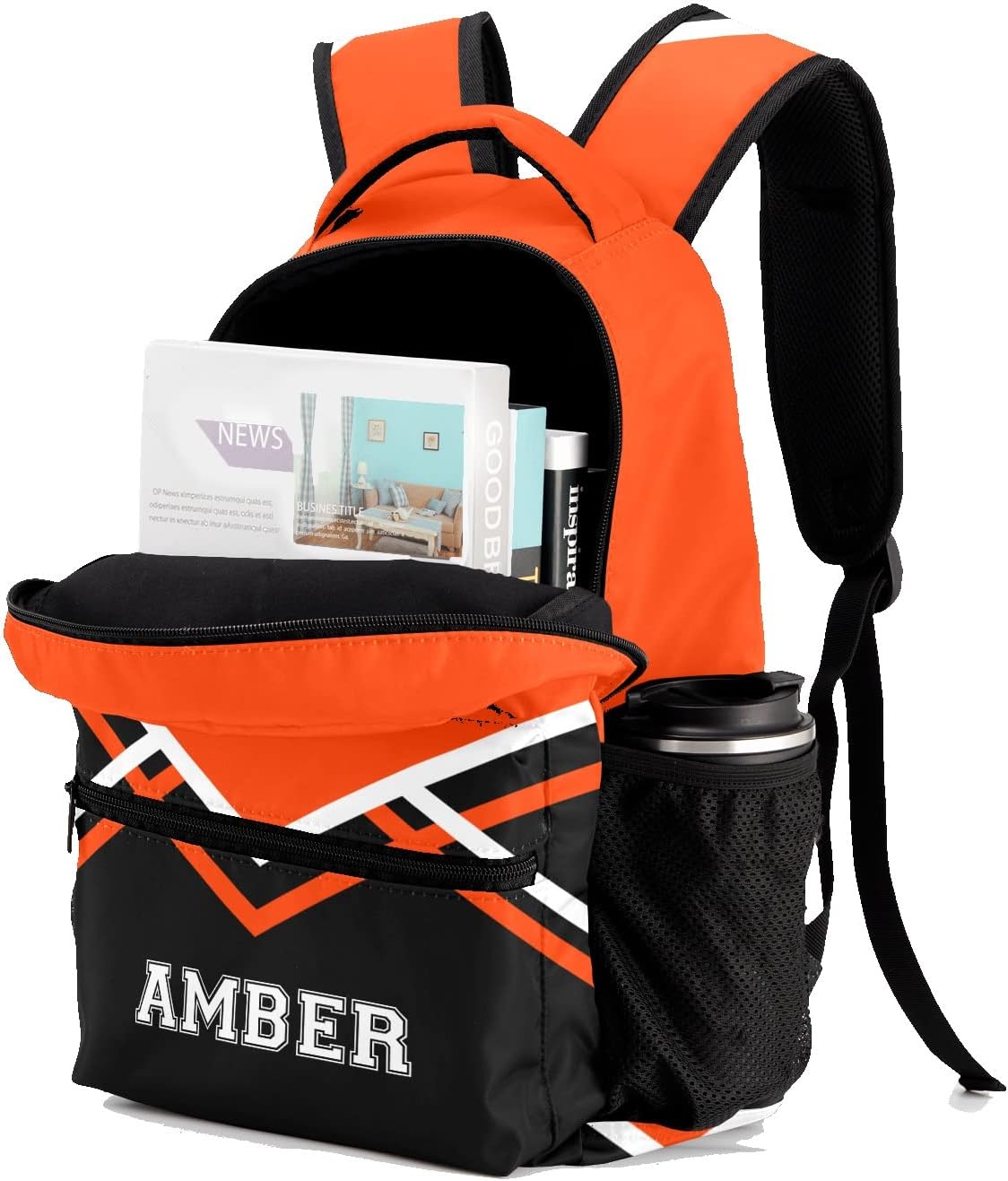 Personalized Cheerleaders Black Orange Backpack Causual Shoulder Bags for Women Men Gift