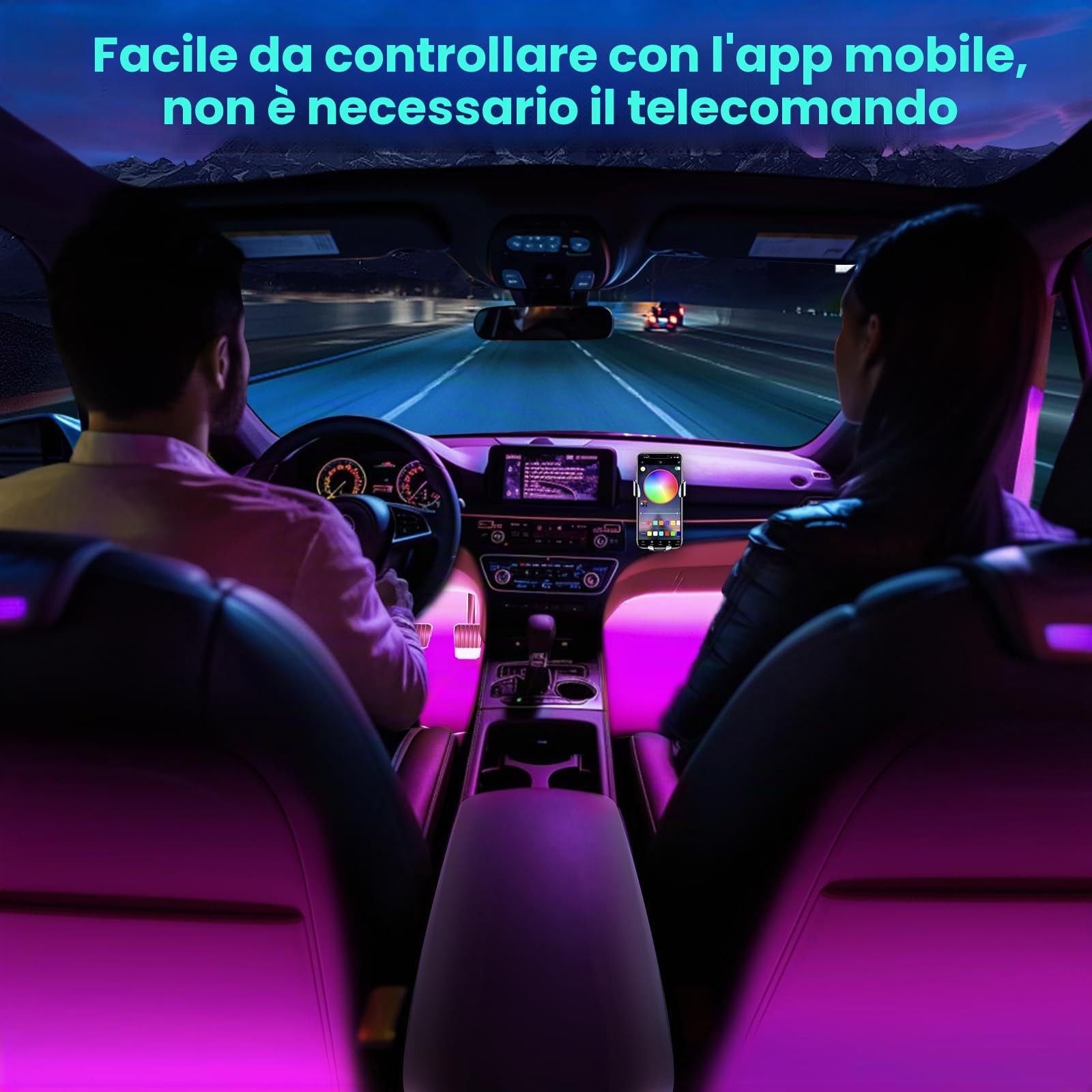 Winzwon Led Auto Interni con APP, accessori auto, Regalo Festa della Mamma, Uomo, Donna, Compleanno, Strisce Led Auto con Porta USB Controllo APP,1 Pezzi