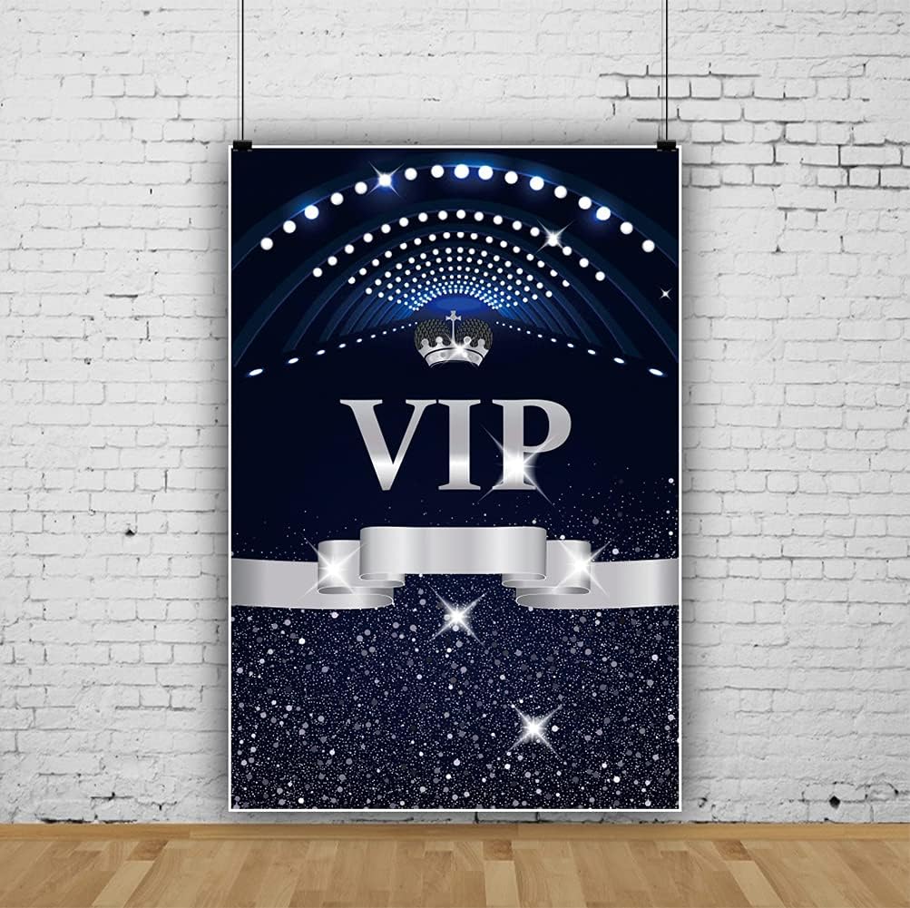 Renaiss 5x7ft VIP Backdrop for Photoshoot Woman Man Portrait Silver Crown Ribbon Glittering Neon Corridor Photography Background Movie Night Red Carpet Birthday Awards Party Decors Photo Studio Props