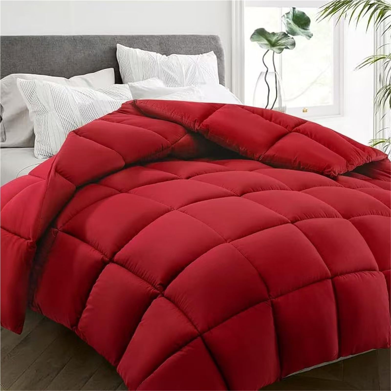 LLiuvcc Queen/Full Size Comforter Insert，All Season Down Alternative, Cooling Quilted Duvet Insert(Red,Twin)