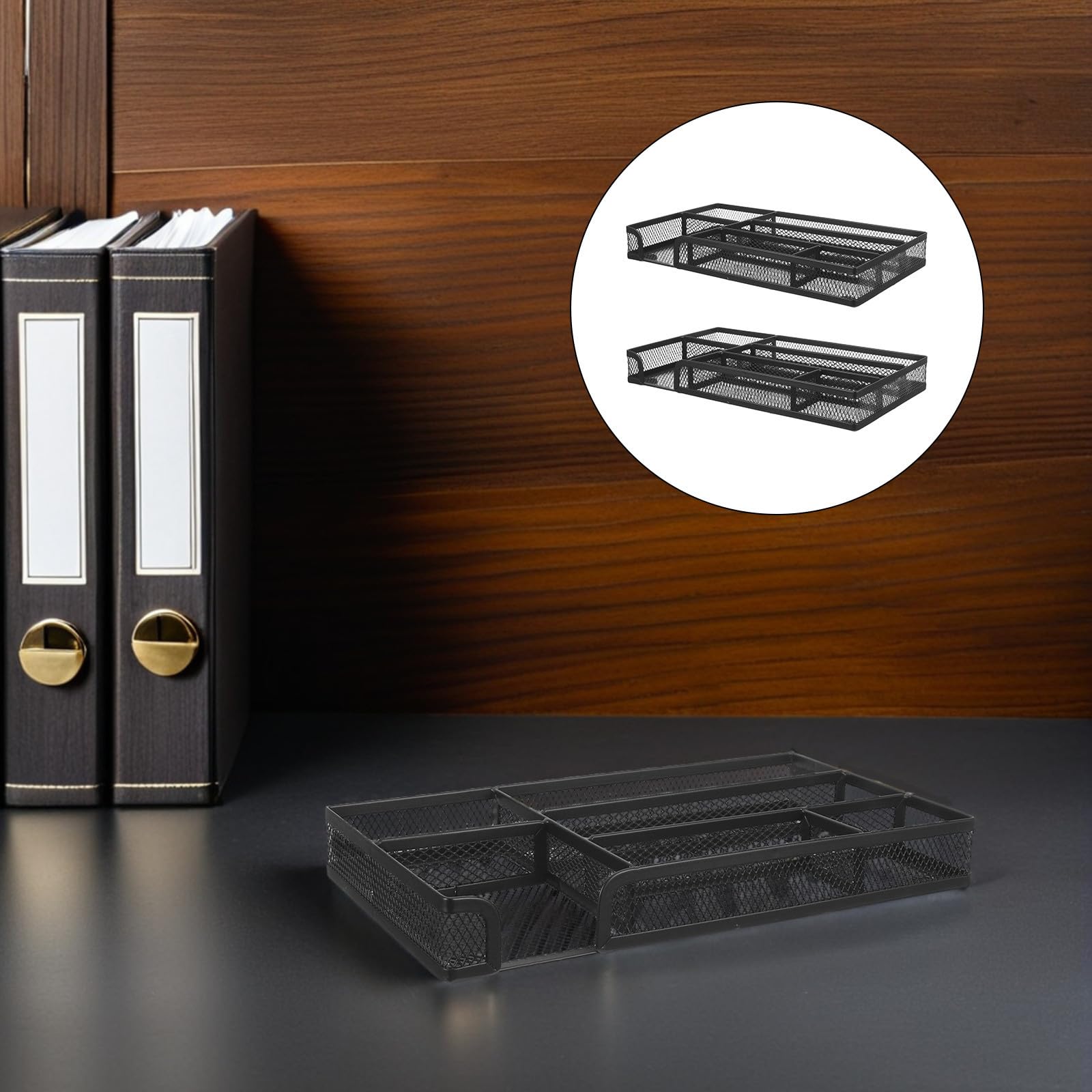COHEALI 2 Stück Metallnetz Schubladenorganizer für Schreibtisch mit 6 Fächern und Rutschfesten Schwamm Pads Stabiler Büro Organizer für Homeoffice und Bürobedarf