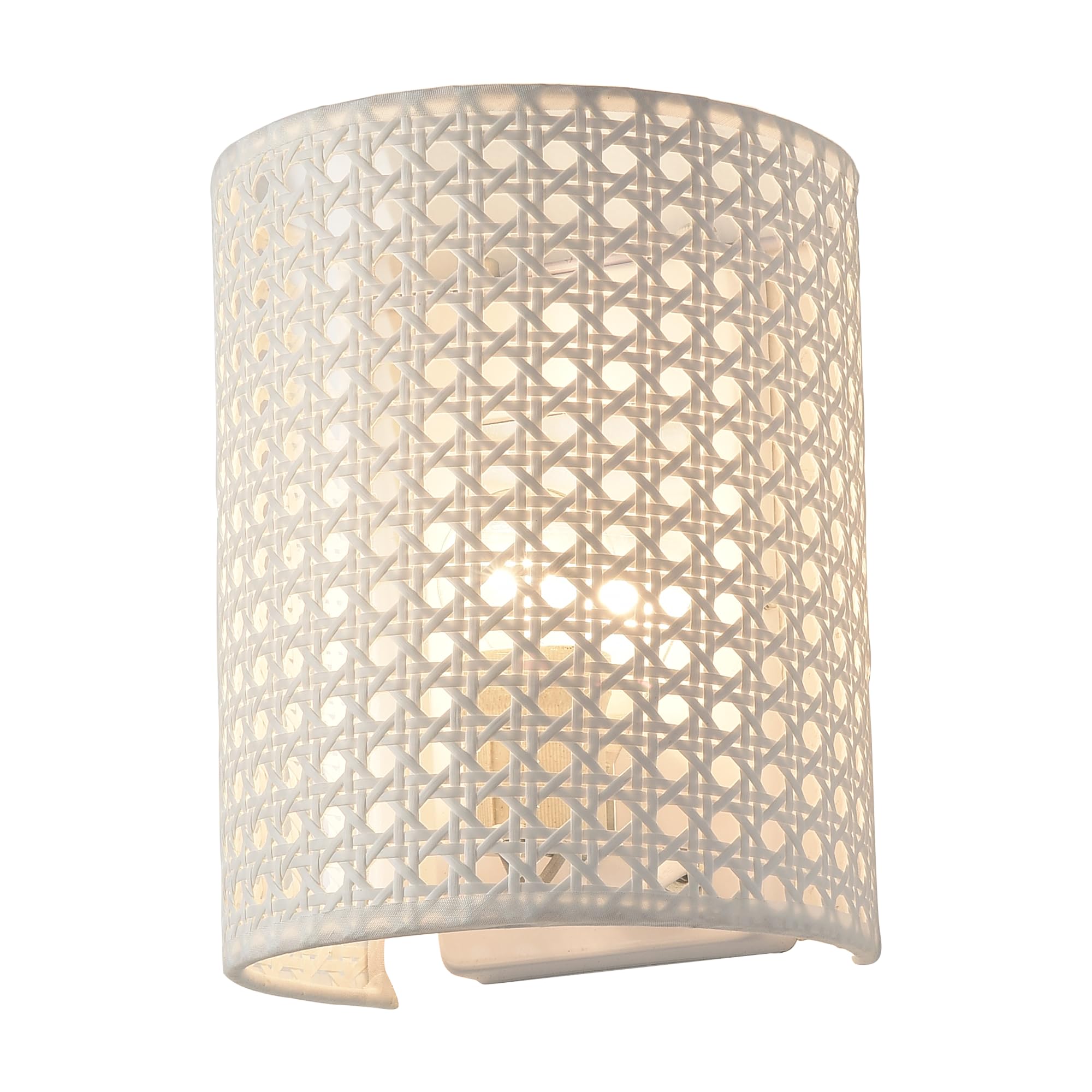 Wandleuchte Innen Vintage Weiß–Rattan Optik mit Wabenmuster | 2er Set Handgewebte Wandlampe, E27 Wandleuchten für Wohnzimmer Flur Schlafzimmer,20x16,5x12cm–Up&Down Licht–ohne Leuchtmittel