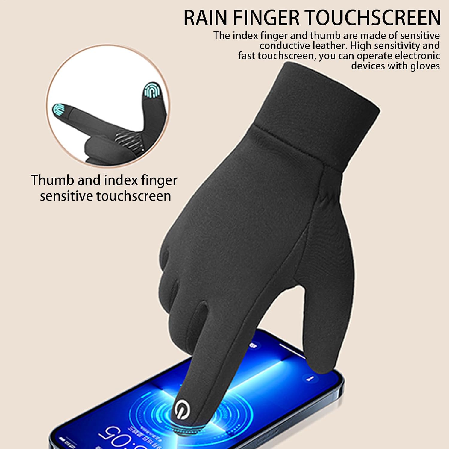 Hand Gloves Winter, Thermal Lining Warm Gloves, Anti-Slip with Touchscreen Fingers, Running Gear for Women Men