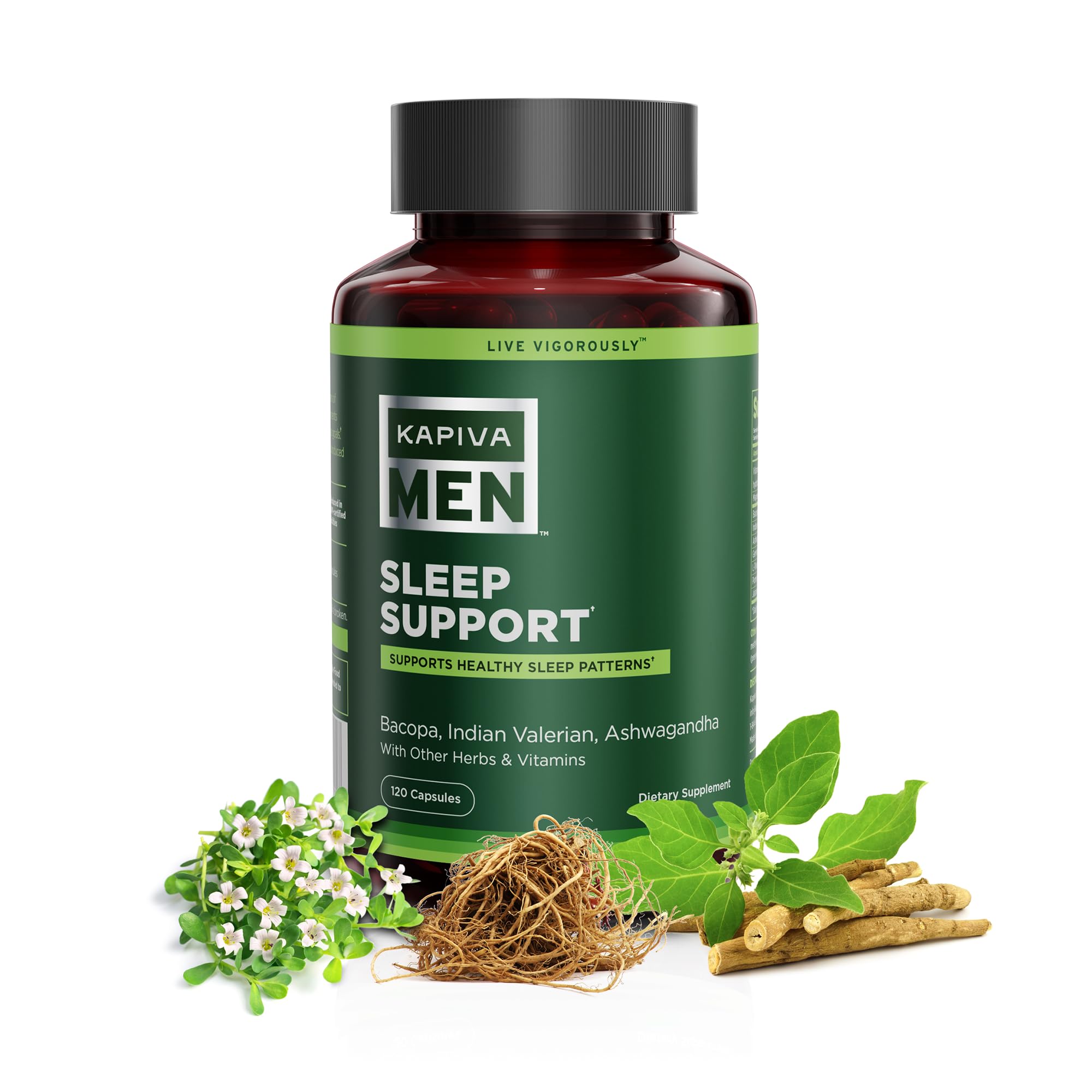 Sleep Support Supplement with Bacopa, Valerian, Ashwagandha, and Other Herbs and Vitamins, Supports Healthy Sleep Patterns, 60 Day Supply, 120 Capsules