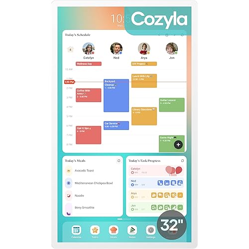 Cozyla Mate Digital Calendar+ 2: 32 Inch Wall Touch Screen Chore Chart Customizable Dashboard Smart Electronic Calendar for Family Schedules Meal Planner Supports All Google Play Apps Wall Mount White