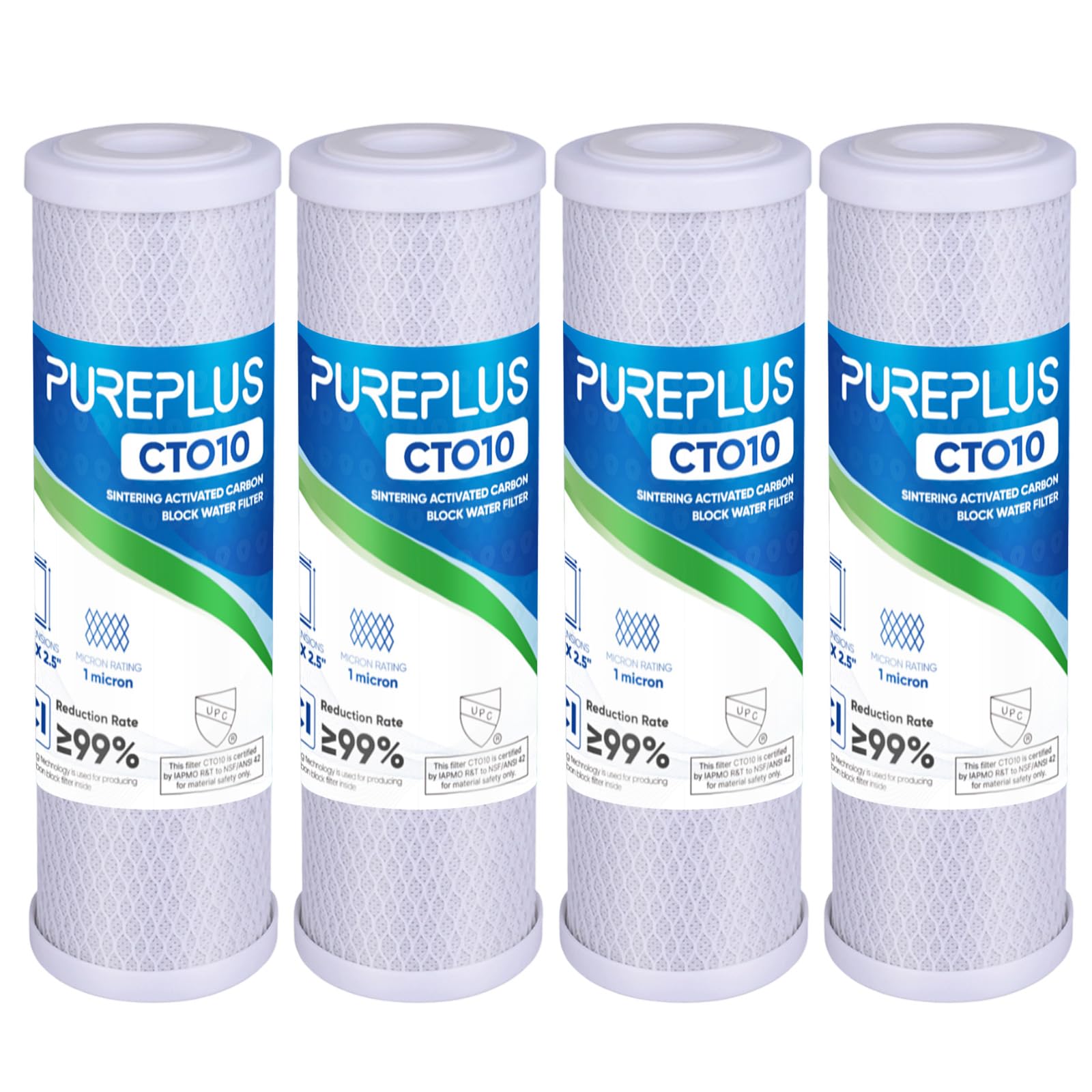 1 Micron 2.5" x 10" Whole House CTO Carbon Water Filter Cartridge Replacement for Countertop Water Filter System, Dupont WFPFC8002, WFPFC9001, FXWTC, SCWH-5, WHEF-WHWC, WHCF-WHWC,4PACK