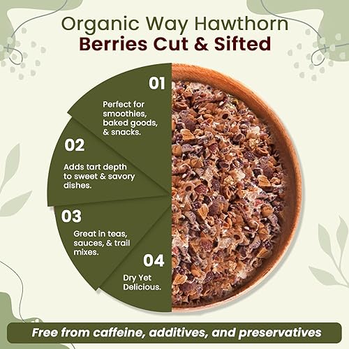 Miniatura 3 de Organic Way Hawthorn Berries cortadas y tamizadas (Crataegus monogyna) - Cosecha silvestre europea  Certificado orgánico y Kosher  Vegano, sin OMG y