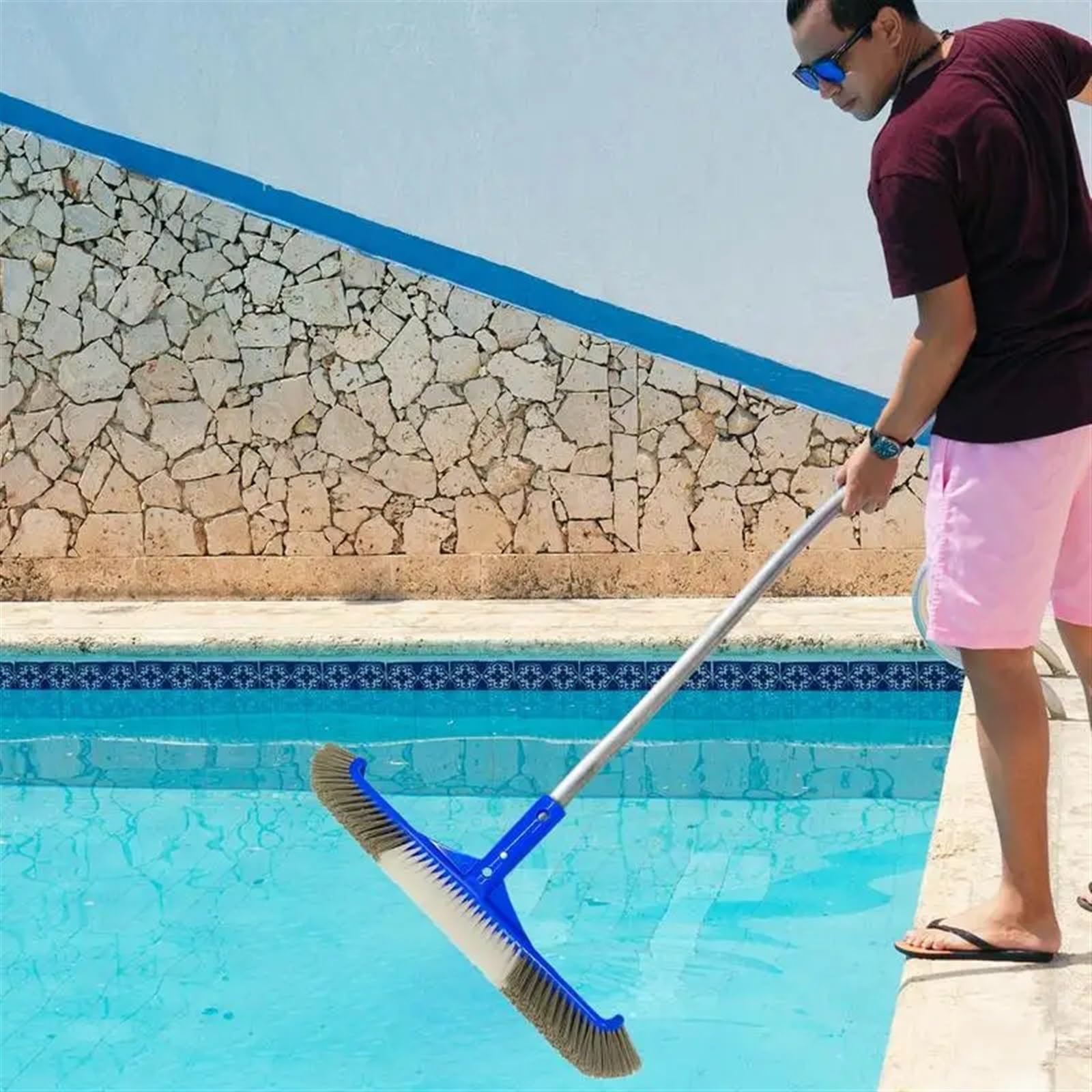 Escoba Exterior Cepillo for Piscina, Herramienta de Limpieza for el Suelo y Las Paredes la, Escoba for, Cepillo portátil para Limpiar Azulejos, Pavimento in Legno, Cocina