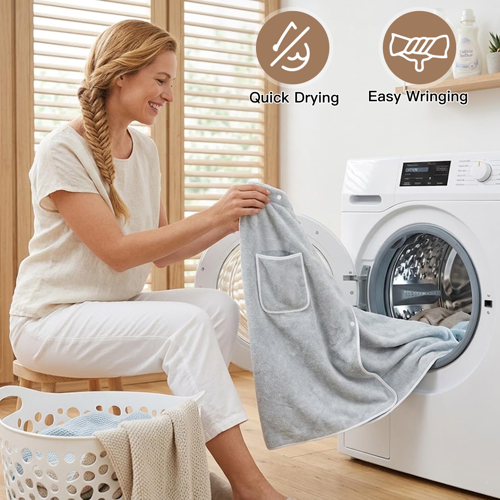 80x150 cm Kilt da Sauna Donna, Asciugamano da Sauna con Chiusura Regolabile a Bottoni e Tasche, Asciugamano per Capelli Accappatoio da Sauna da Donna per Doccia, Spiaggia, Piscina, Spa
