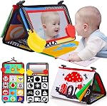 Jouet miroir pour bébé Tummy Time, Jouets noirs et blancs à contraste élevé pour bébé nouveau-né 3 6 12 Mois, Montessori Crinkle Cloth Book Sensory Activity Development Cadeau pour 0-6 mois Bébé Garçons Filles Cadeau de Pâques