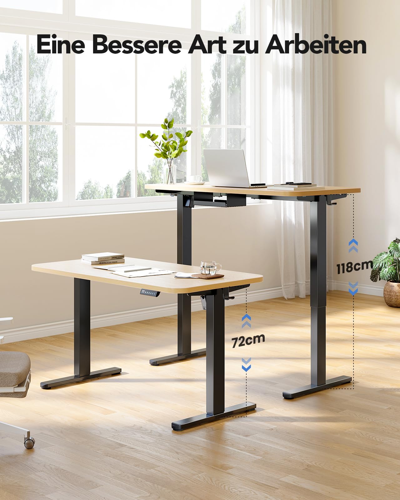 HUANUO Höhenverstellbarer Schreibtisch Gestell mit Bürstenlosem Motor,100 kg Tragfähigkeit Tischbeine Schreibtischgestell Höhenverstellbar für Tischplatten von 110x200cm,Nur Rahmen