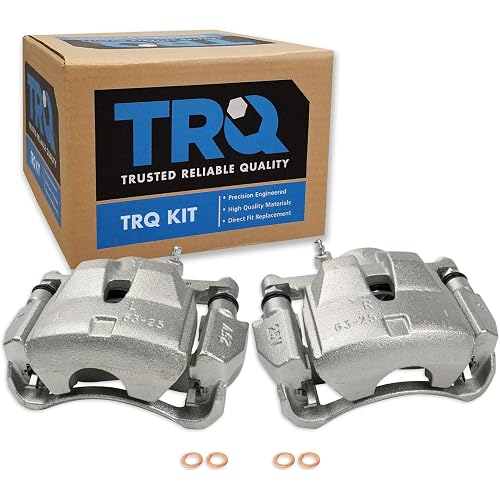 TRQ Front Left and Right Brake Caliper Set Caliper Brackets Hardware Compatible with 06-08 Toyota RAV4 L4 2.4L 09-10 RAV4 L4 2.5L 2012 RAV4 L4 2.5L 17-18 RAV4 LE excluding Japan Built Models