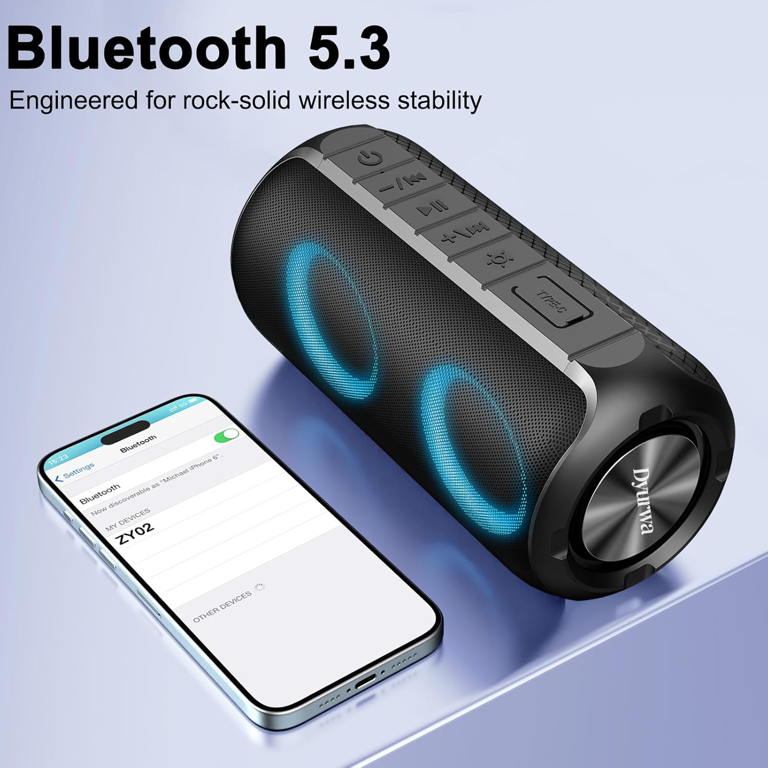 Bluetooth Speaker with 360°HD Stereo Sound, BT5.3, Built-in Mic, RGB Lights, 2025 NEW Portable Wireless Speaker IPX7 Waterproof, Dustproof, 12H Playtime for Outdoors, Home/Travel/Praty Beach Black - Image 5