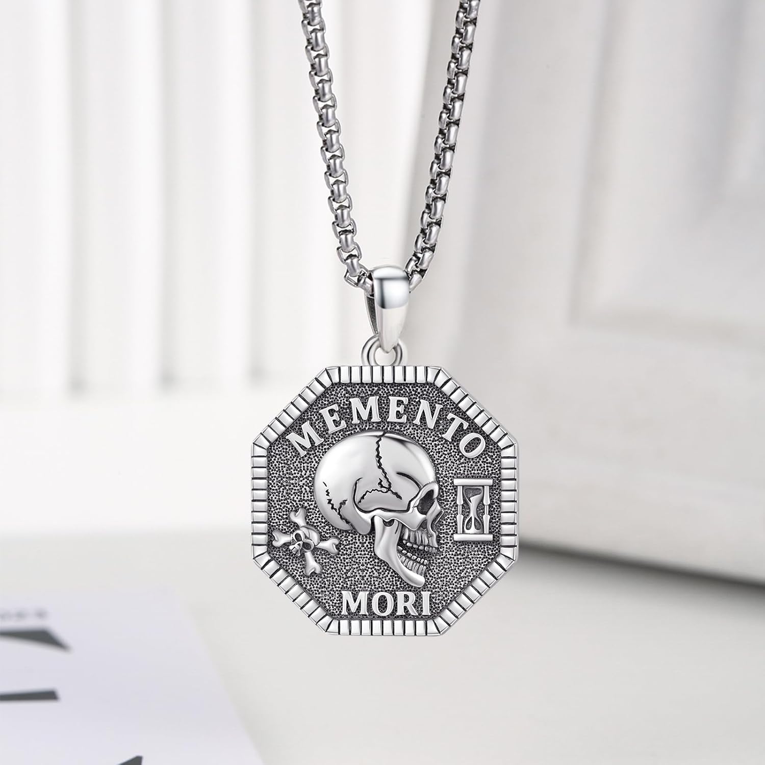 Skull Necklace 925 Sterling Silver Memento Mori Necklace Goth Skull Halloween Jewelry for Men Women - Image 6