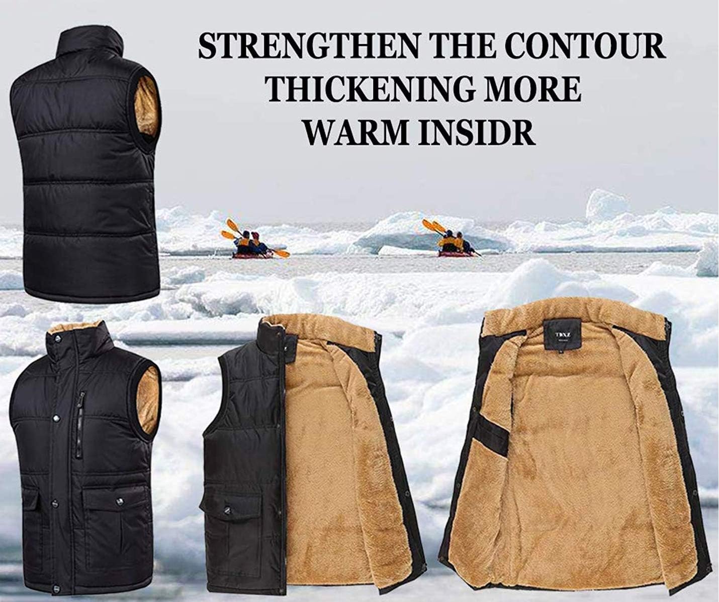 Flygo Men's Winter Warm Outdoor Padded Puffer Vest Thick Fleece Lined Sleeveless Jacket - Image 6