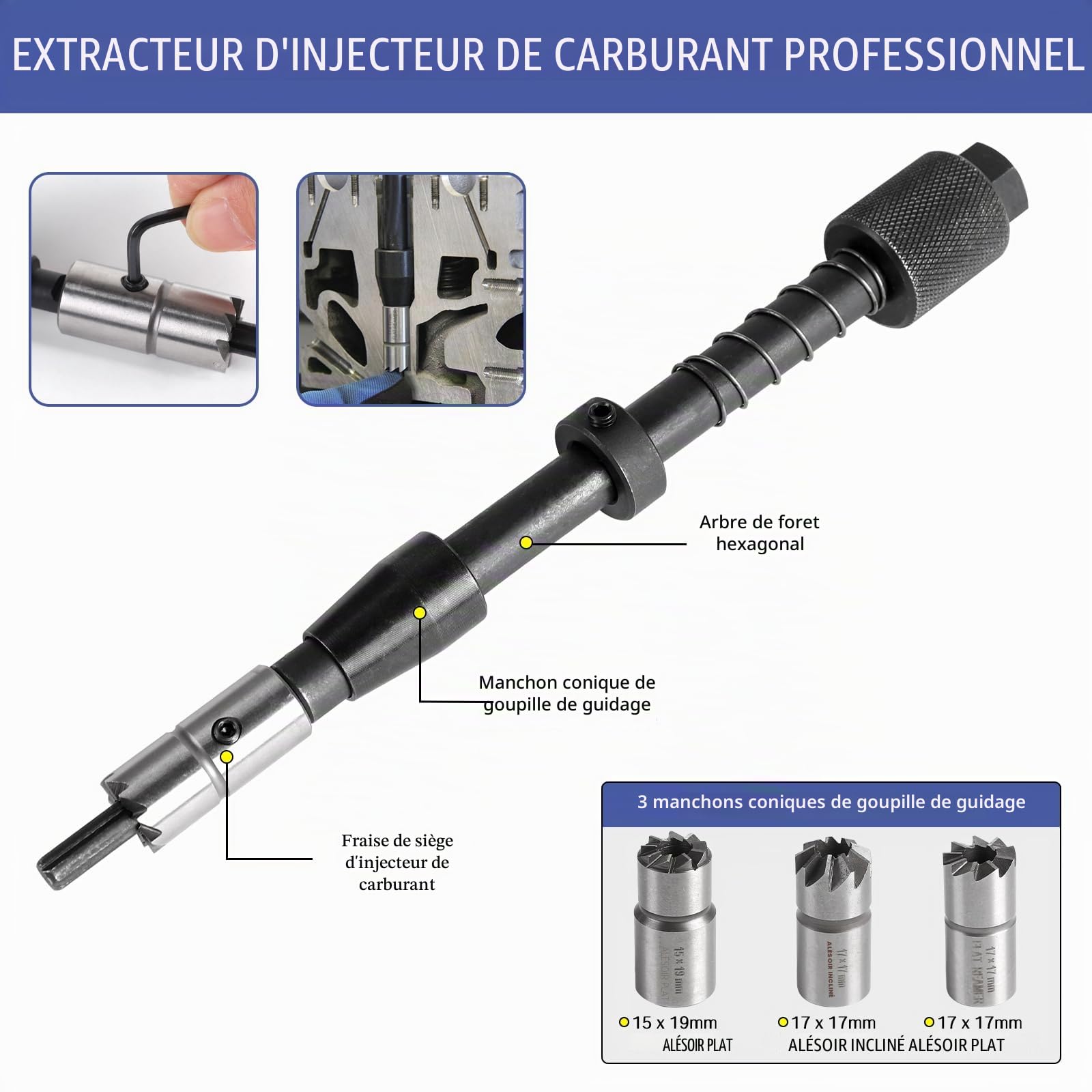 EXLECO Kit de nettoyage pour injecteurs 21 pièces, Kit de nettoyage pour siège et tige d'injecteur, Ensemble d'outils pour injecteur, Brosse nettoyante pour injecteurs, Nettoyant pour injecteurs