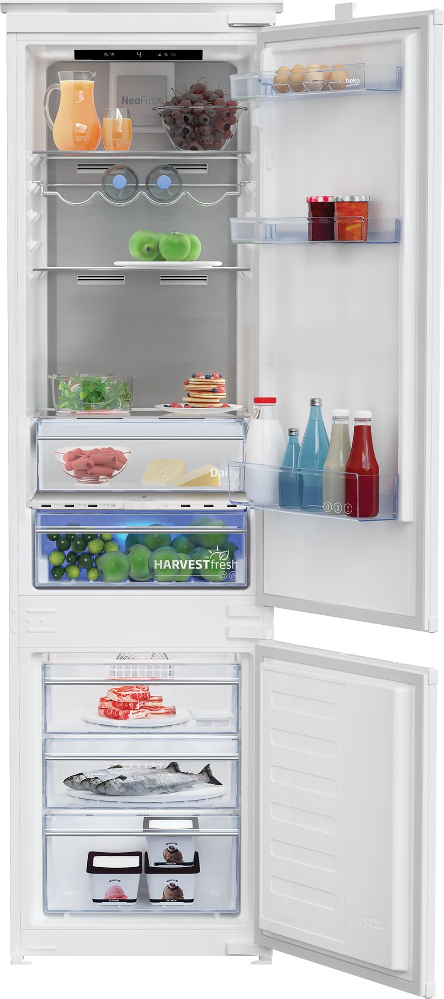 Beko BCNA306E5ZSN Einbau-Kühl-/Gefrierkombination, 284 l Gesamtrauminhalt, Multizone, NoFrost, ProSmart Inverter Kompressor, Schlepptürtechnik, HarvestFresh, Einbau-Kombination, 32 dB, Weiß