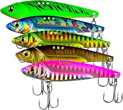 5PCS Metal Blade Baits - Hard Metal VIB Fishing Lures for Bass Fishing Lures, 20g Sinking Jigging Spoons Hard Swimbait, Fishing Spoon Lures Spinner Spoon Blade for Bass Walleye Trout